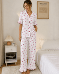 Pyjama Blanc 2 Pièces — Imprimé Cœurs Rose & Fuchsia - La Sprezzatura pyjamas
