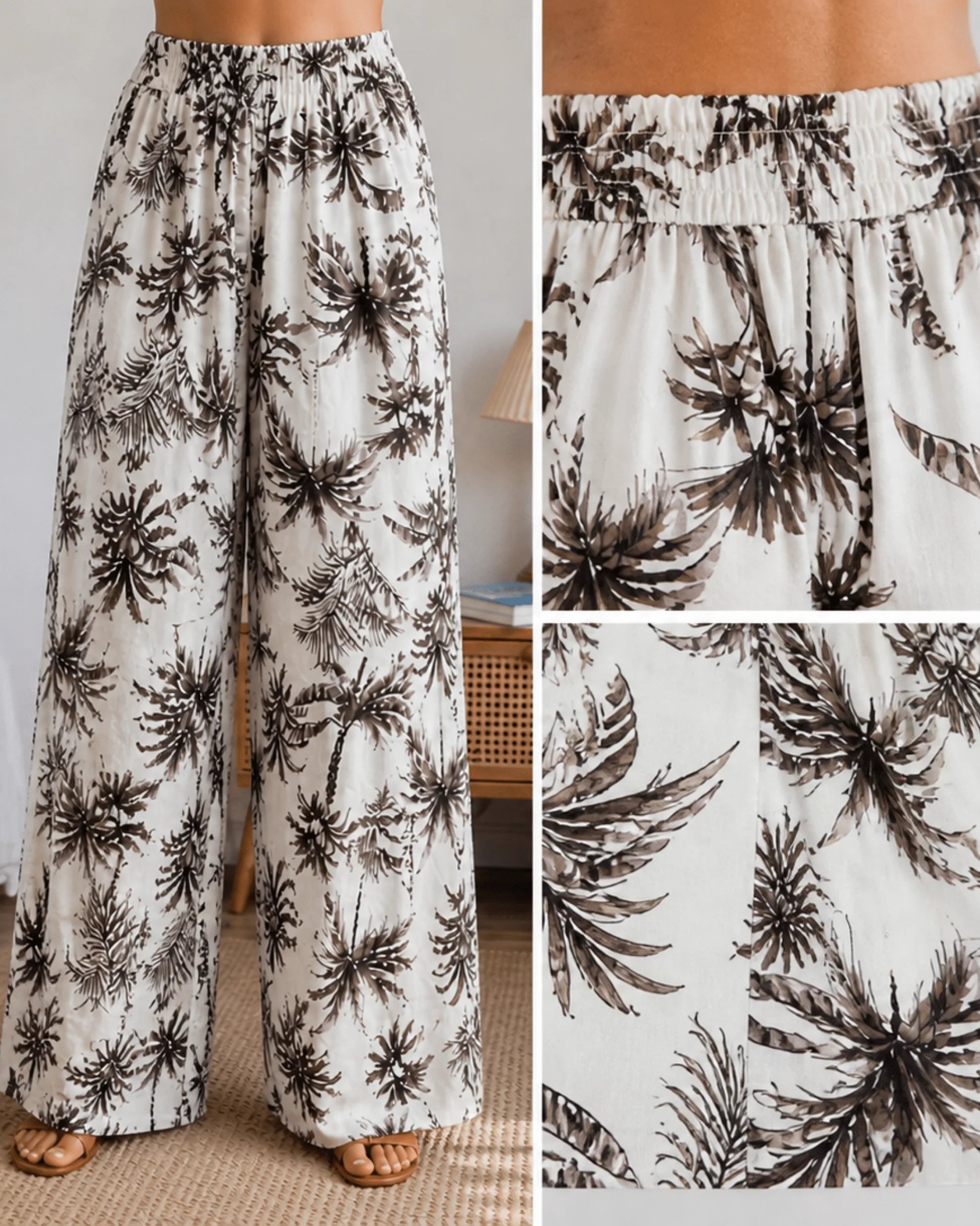 Pyjama Blanc 2 Pièces — Imprimé Palmiers Noir & Brun - La Sprezzatura pyjamas
