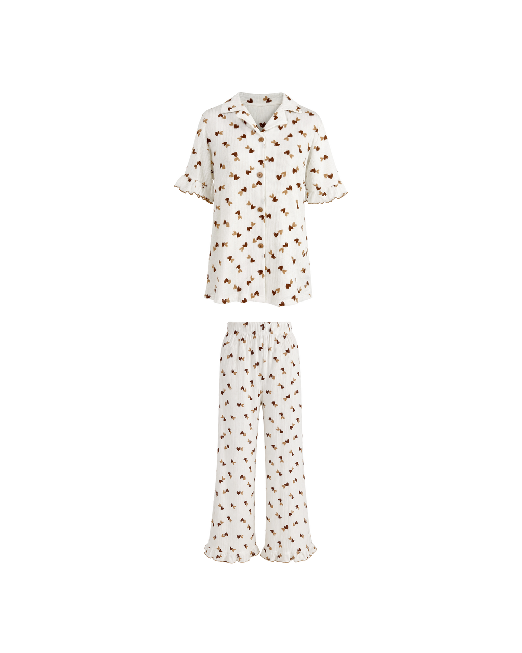 Pyjama Blanc 2 Pièces — Imprimé Cœurs Chocolat