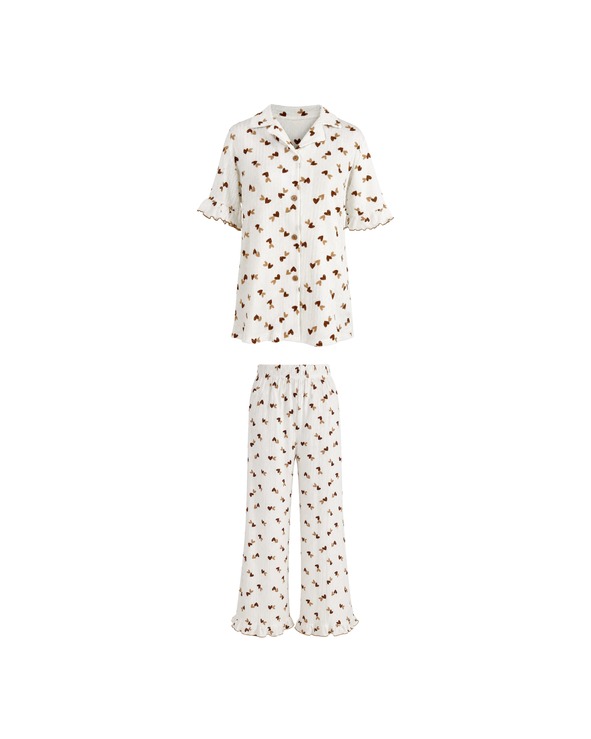 Pyjama Blanc 2 Pièces — Imprimé Cœurs Chocolat
