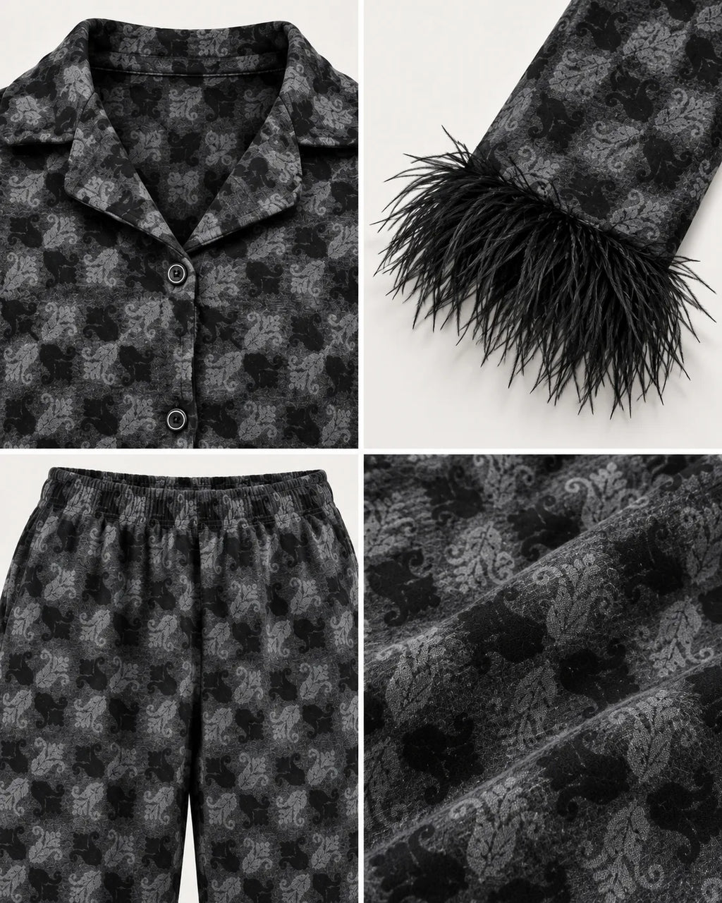 Pyjama Femme Noir & Gris à Plumes – Ensemble 2 Pièces - La Sprezzatura pyjamas