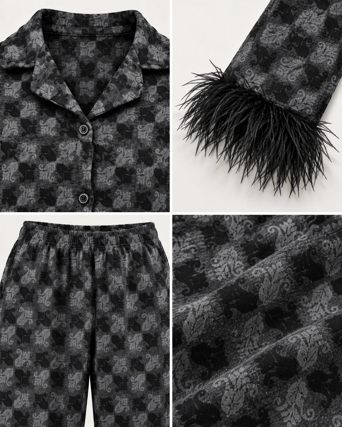 Pyjama Femme Noir & Gris à Plumes – Ensemble 2 Pièces - La Sprezzatura pyjamas