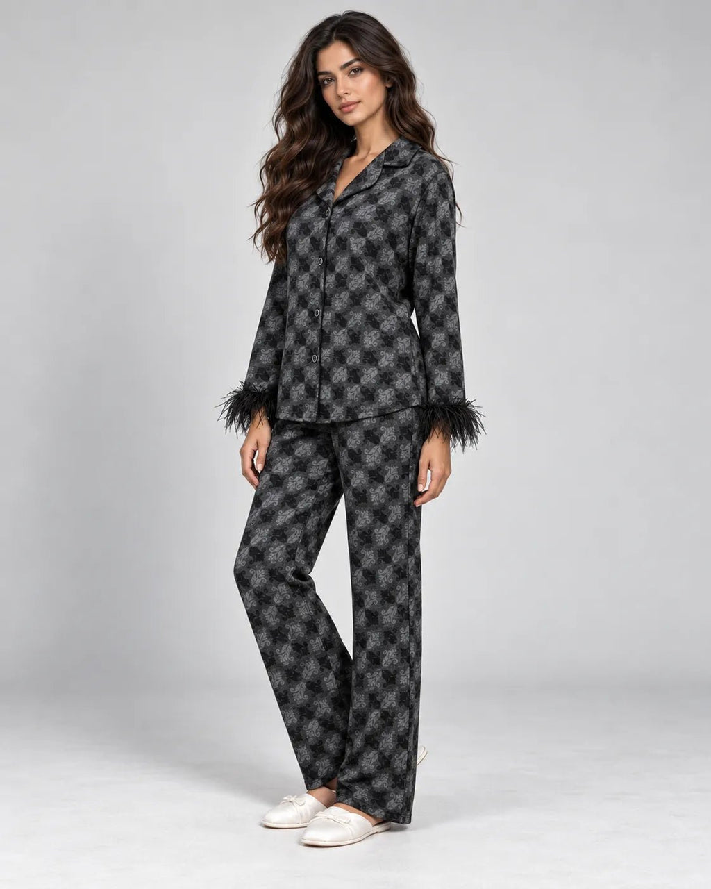 Pyjama Femme Noir & Gris à Plumes – Ensemble 2 Pièces - La Sprezzatura pyjamas