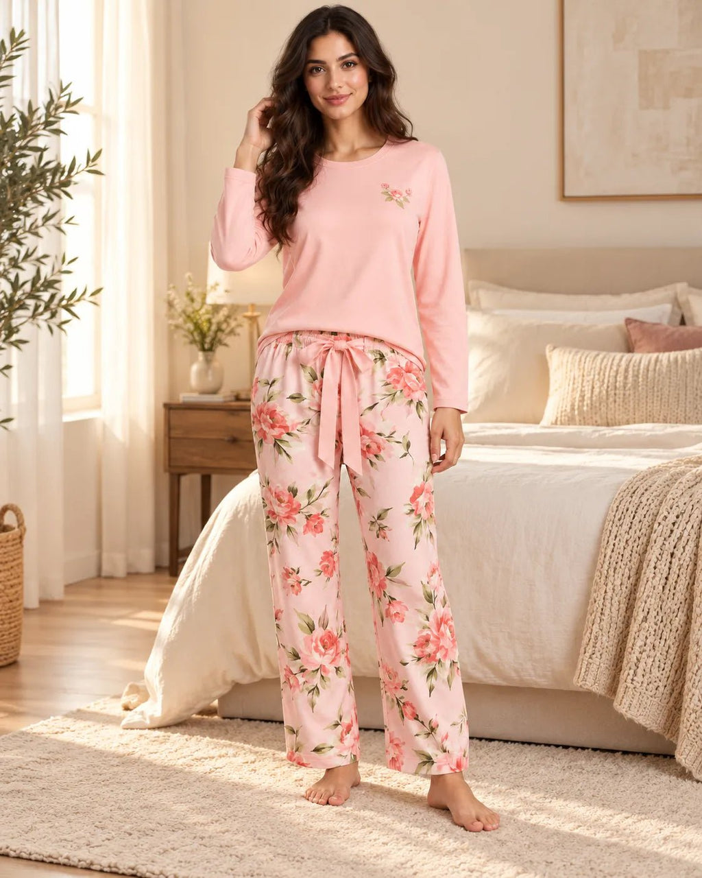 Pyjama Femme Rose Fleuri à Manches Longues - La Sprezzatura pyjamas