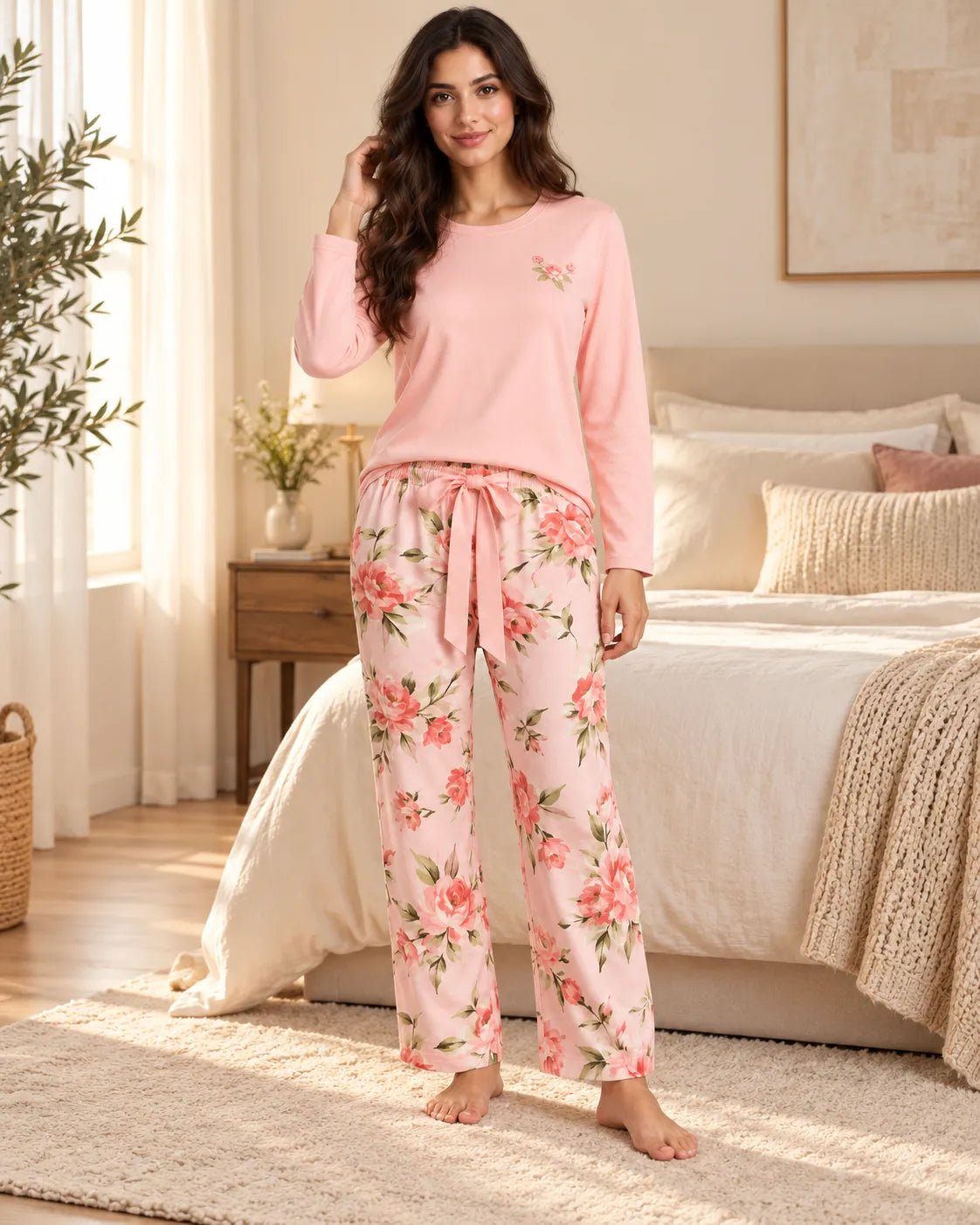 Pyjama Femme Rose Fleuri à Manches Longues - La Sprezzatura pyjamas