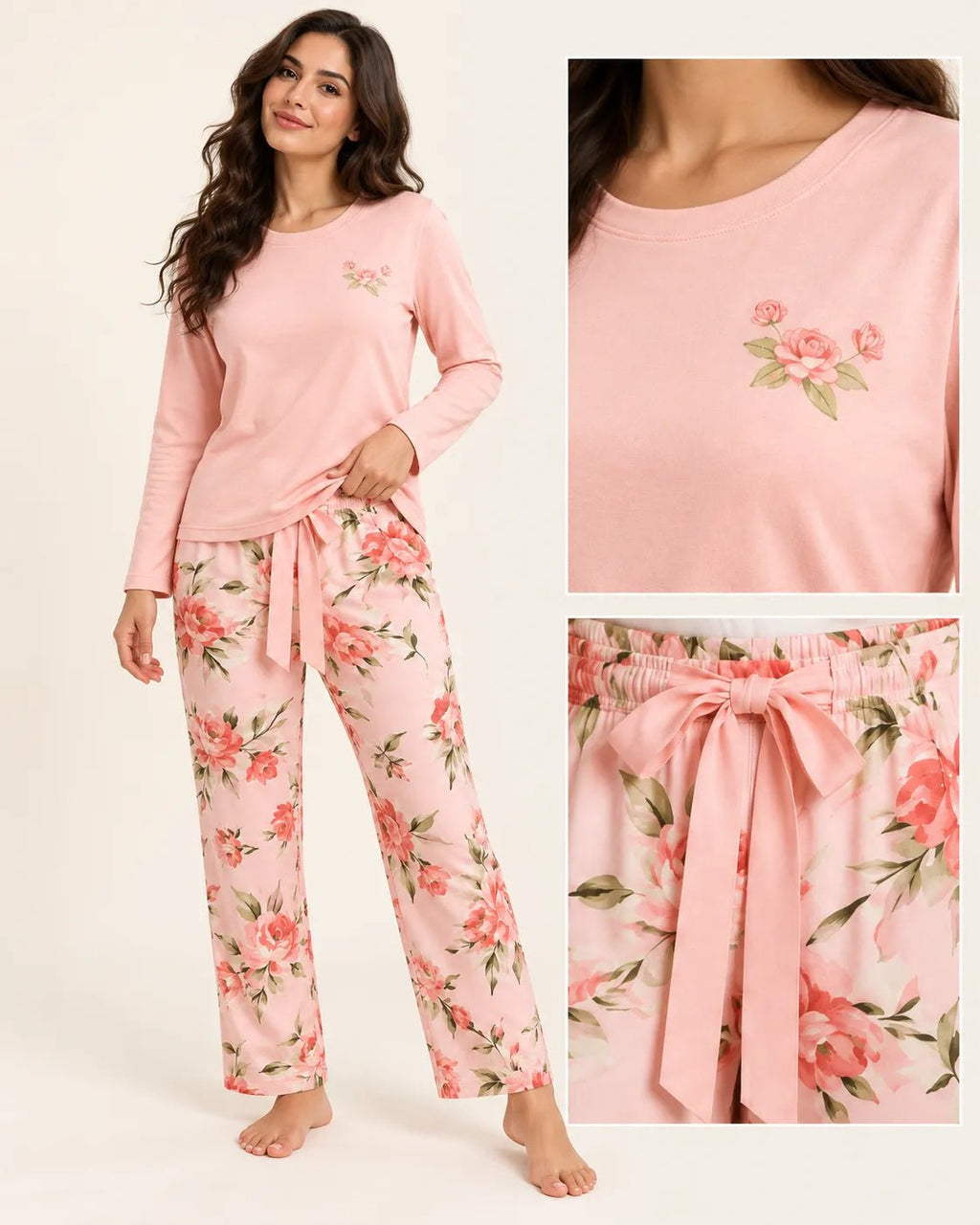 Pyjama Femme Rose Fleuri à Manches Longues - La Sprezzatura pyjamas