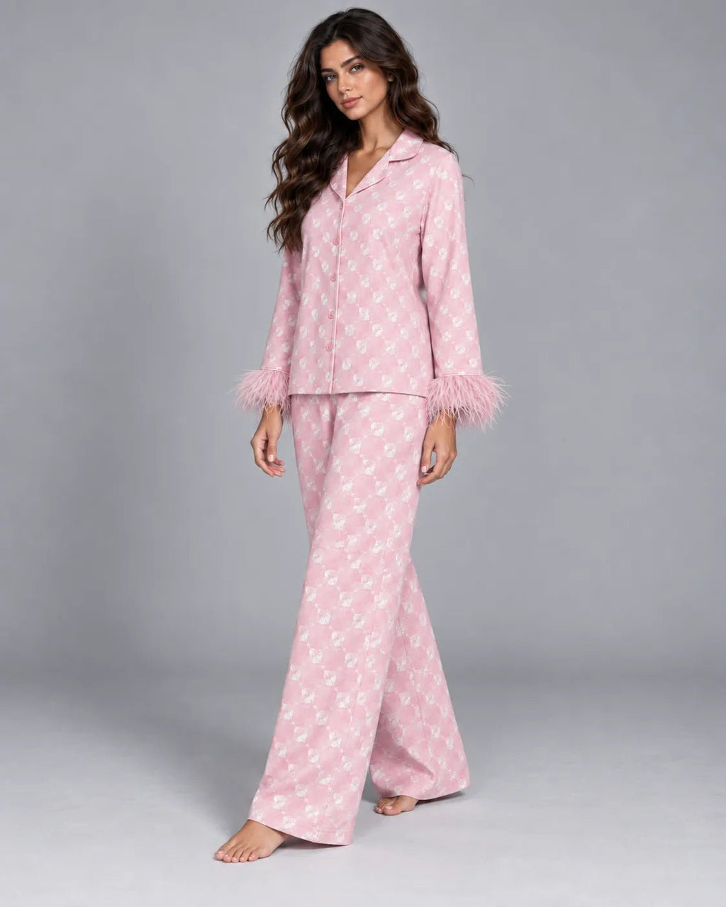 Pyjama Femme Rose Fleuri à Plumes – Ensemble 2 Pièces - La Sprezzatura pyjamas