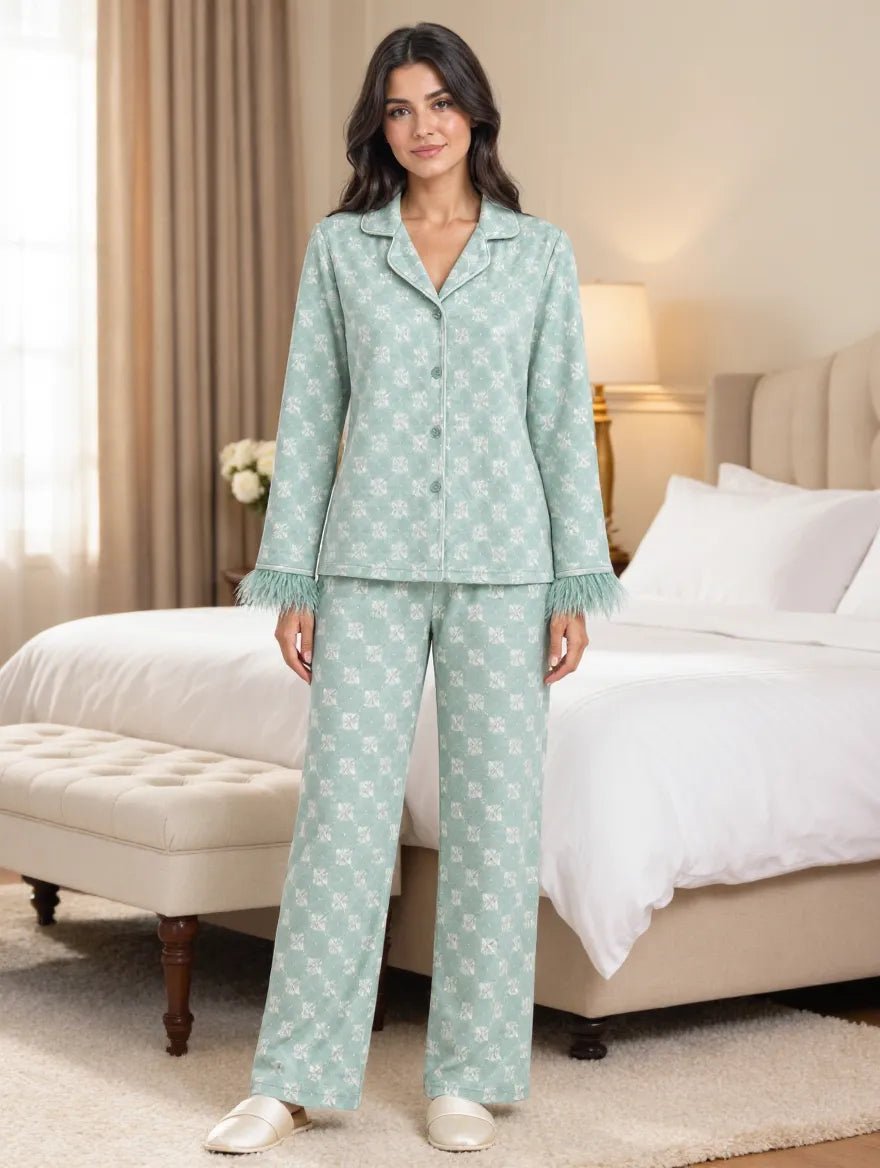Pyjama Femme Vert Menthe à Plumes – Douceur & Élégance - La Sprezzatura pyjamas