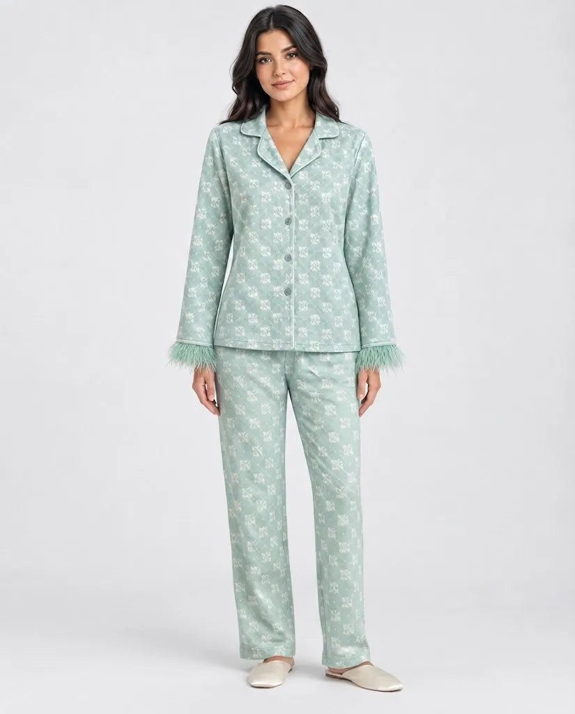 Pyjama Femme Vert Menthe à Plumes – Douceur & Élégance - La Sprezzatura pyjamas