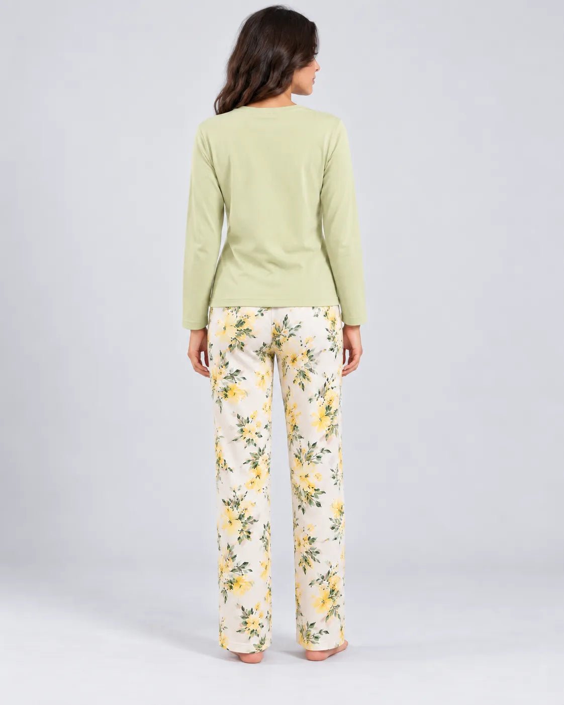 Pyjama Femme Vert Sauge Fleuri à Manches Longues - La Sprezzatura pyjamas