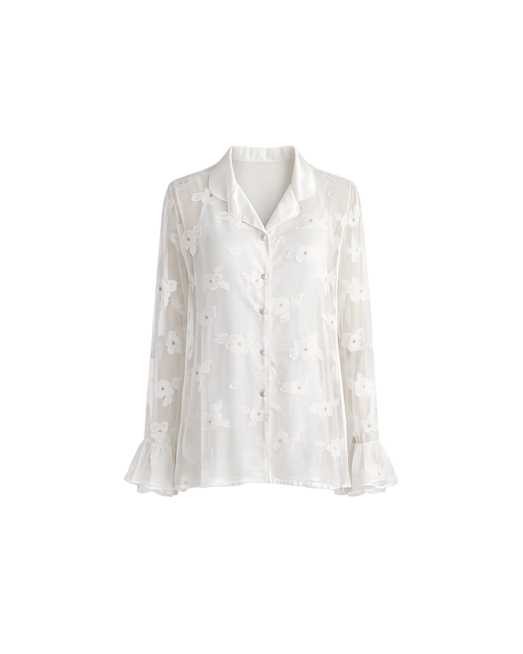PYJAMA SATIN BLANC FLEURI 3 PIÈCES ÉLGANCE LUXE