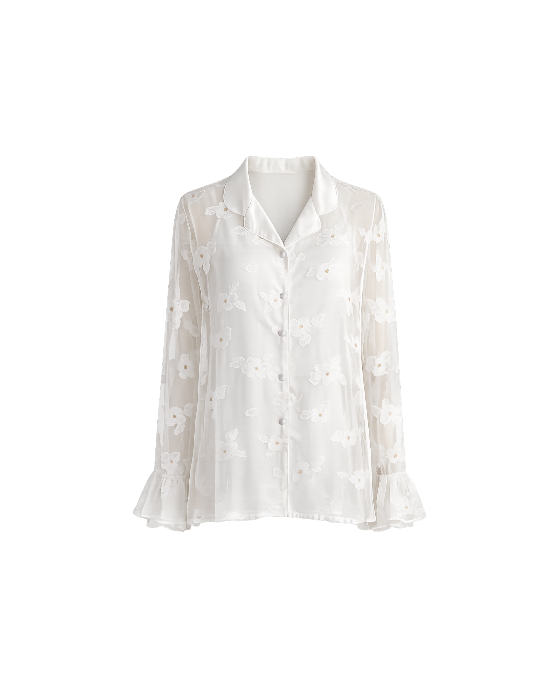 PYJAMA SATIN BLANC FLEURI 3 PIÈCES ÉLGANCE LUXE