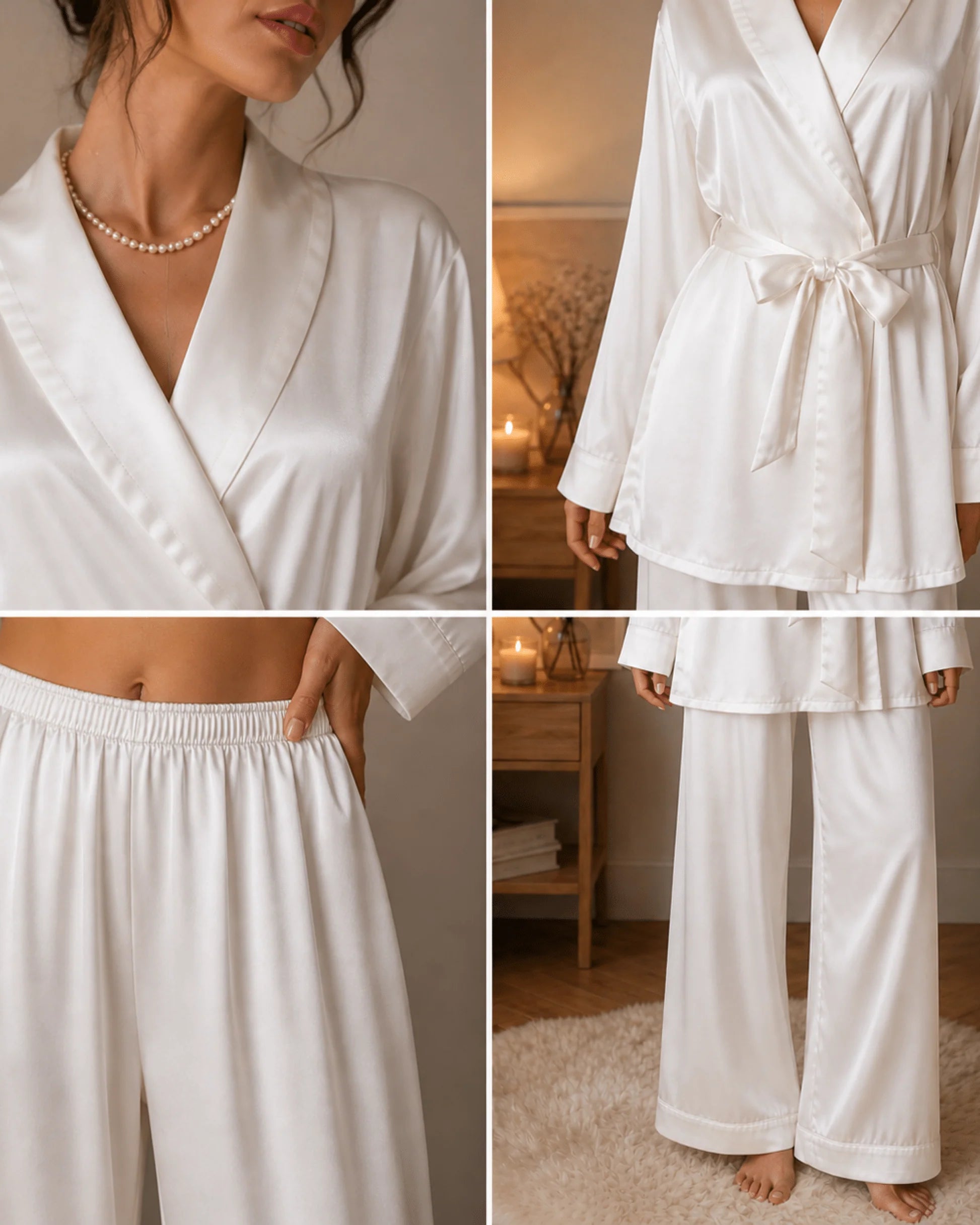PYJAMA SATIN BLANC CACHE-CŒUR – ENSEMBLE 2 PIÈCES FEMME - La Sprezzatura pyjamas