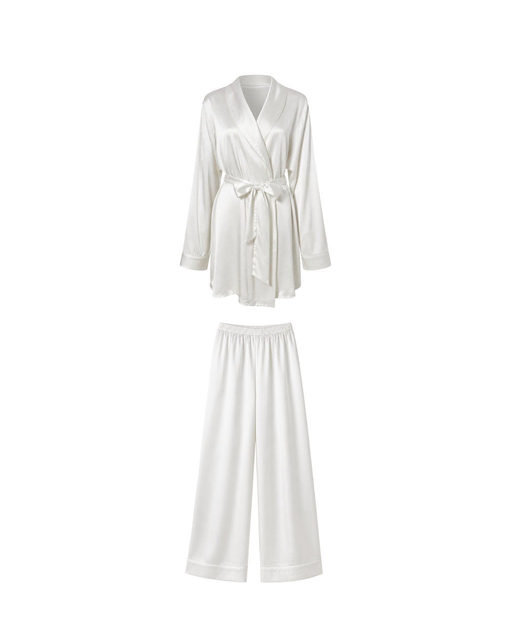 PYJAMA SATIN BLANC CACHE-CŒUR – ENSEMBLE 2 PIÈCES FEMME