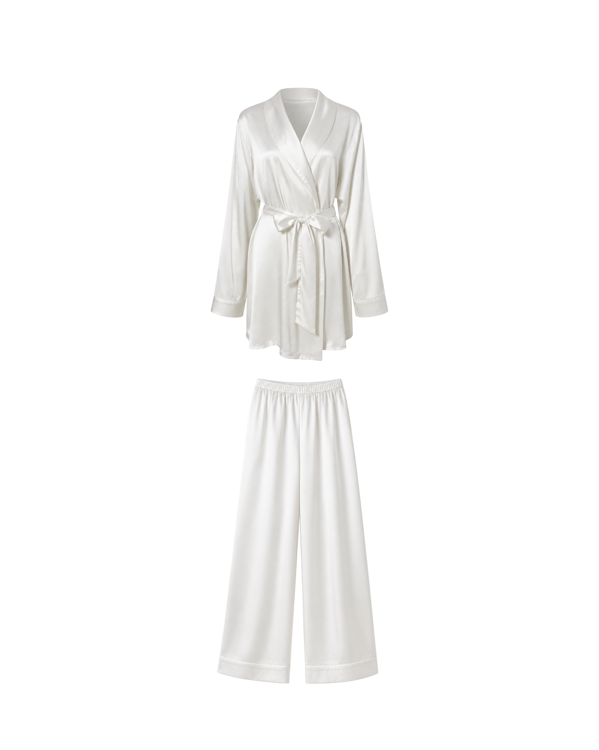 PYJAMA SATIN BLANC CACHE-CŒUR – ENSEMBLE 2 PIÈCES FEMME