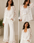 PYJAMA SATIN BLANC FLEURI 3 PIÈCES ÉLGANCE LUXE