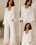 PYJAMA SATIN BLANC FLEURI 3 PIÈCES ÉLGANCE LUXE - La Sprezzatura pyjamas