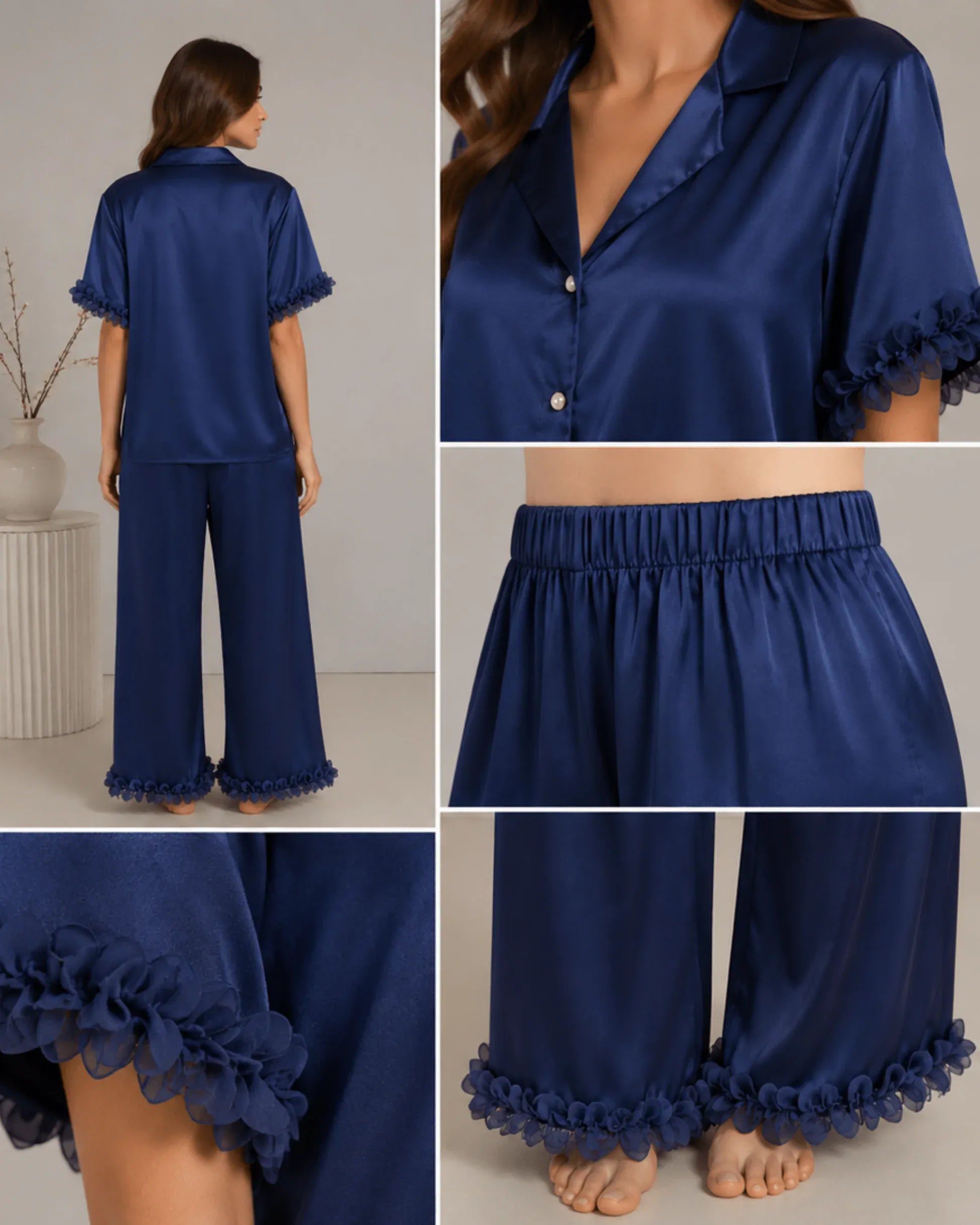 Pyjama Satin Bleu Nuit Femme | Ensemble Élégant 2 Pièces | La Sprezzatura - La Sprezzatura pyjamas