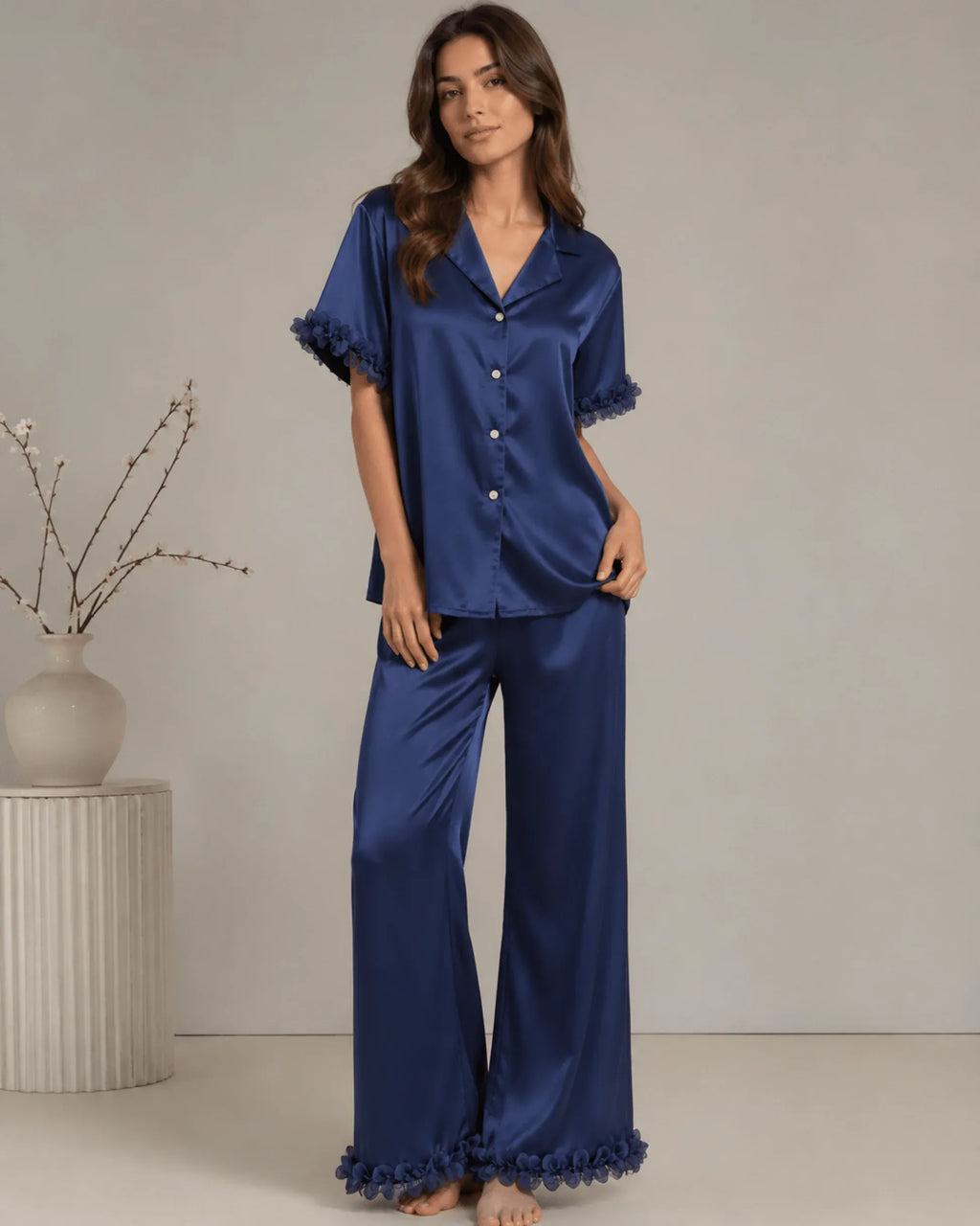 Pyjama Satin Bleu Nuit Femme | Ensemble Élégant 2 Pièces | La Sprezzatura - La Sprezzatura pyjamas