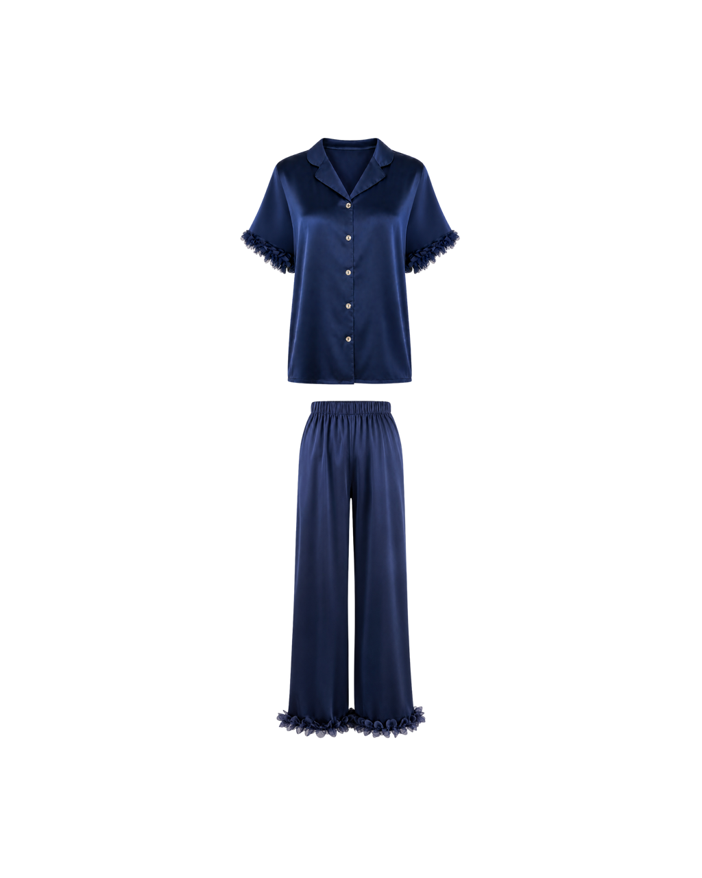 Pyjama Satin Bleu Nuit Femme | Ensemble Élégant 2 Pièces | La Sprezzatura
