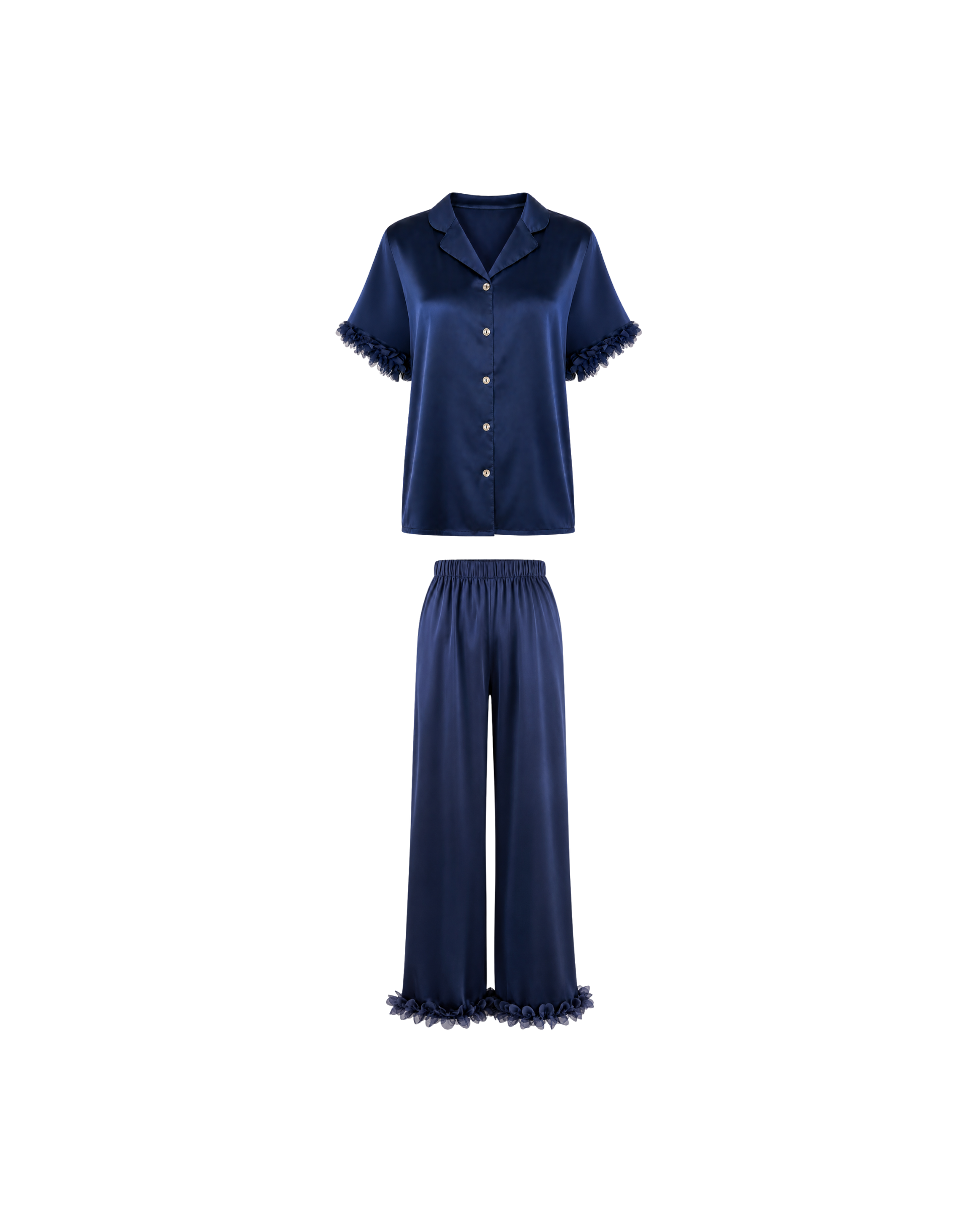 Pyjama Satin Bleu Nuit Femme | Ensemble Élégant 2 Pièces | La Sprezzatura