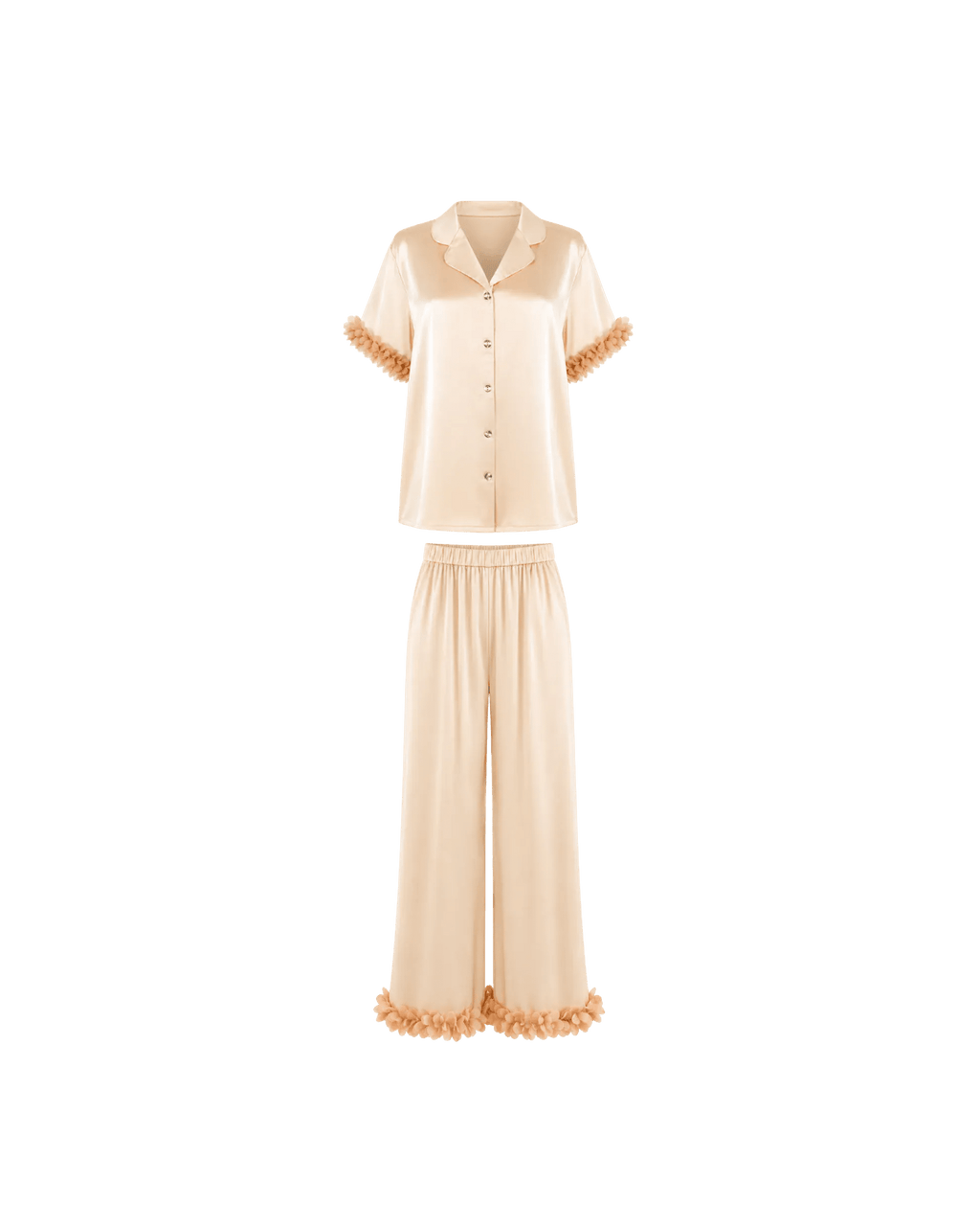 PYJAMA SATIN CHAMPAGNE À FINITIONS FLORALES - La Sprezzatura pyjamas