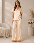 PYJAMA SATIN CHAMPAGNE À FINITIONS FLORALES - La Sprezzatura pyjamas