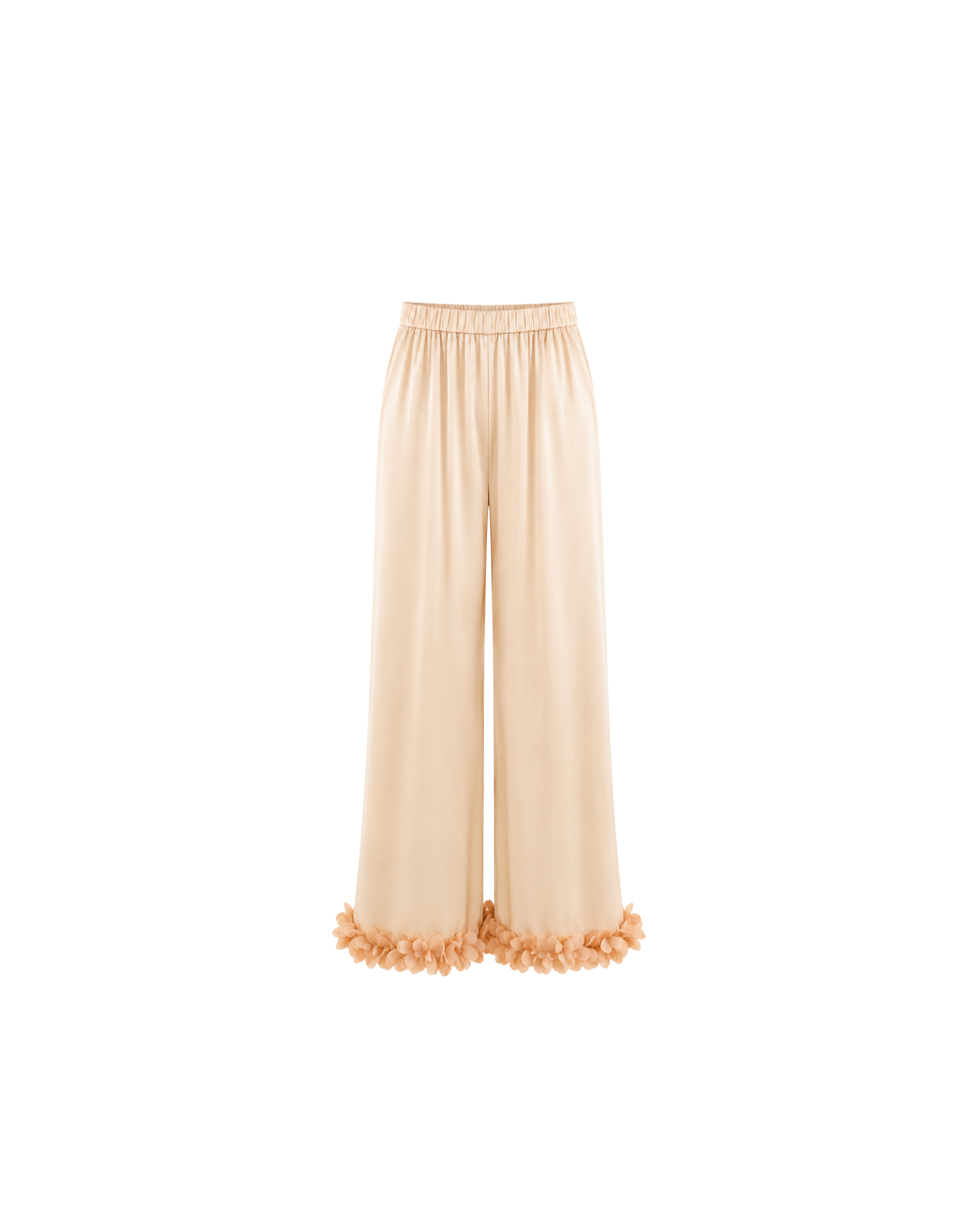 PYJAMA SATIN CHAMPAGNE À FINITIONS FLORALES