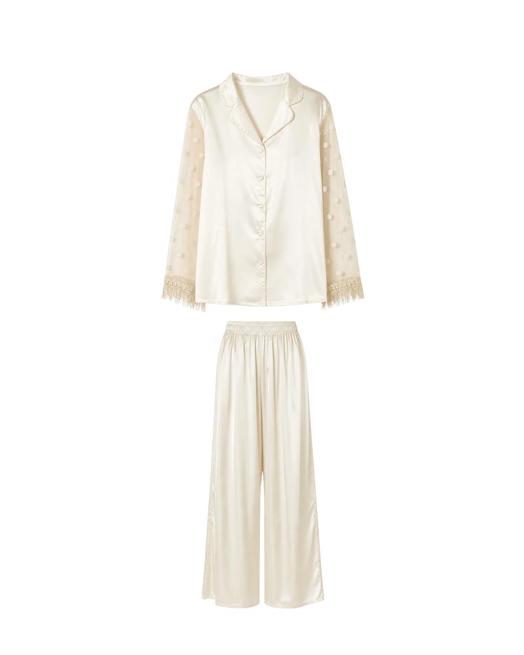 PYJAMA SATIN IVOIRE À MANCHES TRANSPARENTES – ENSEMBLE 2 PIÈCES FEMME ÉLÉGANT - La Sprezzatura pyjamas