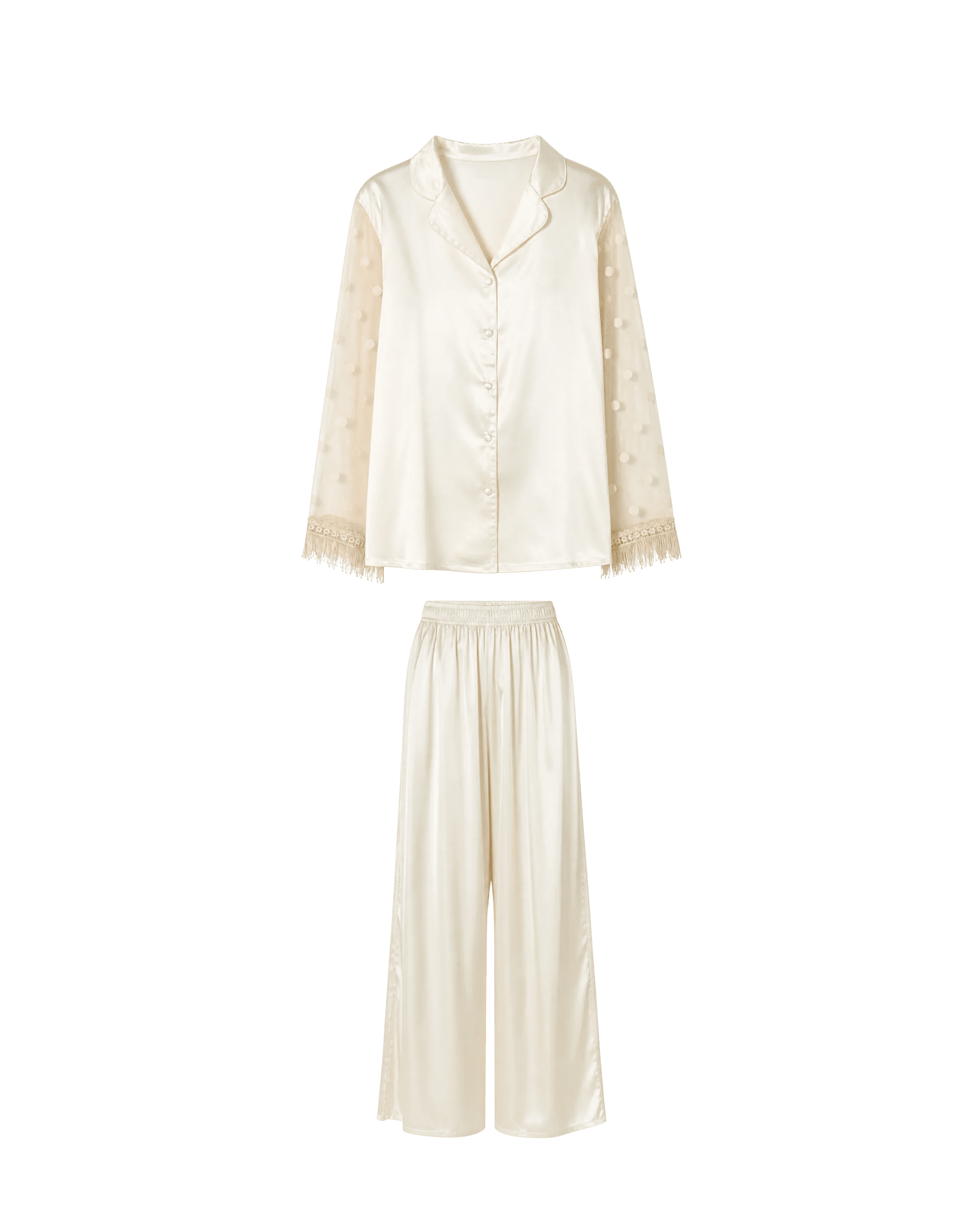 PYJAMA SATIN IVOIRE À MANCHES TRANSPARENTES – ENSEMBLE 2 PIÈCES FEMME ÉLÉGANT - La Sprezzatura pyjamas