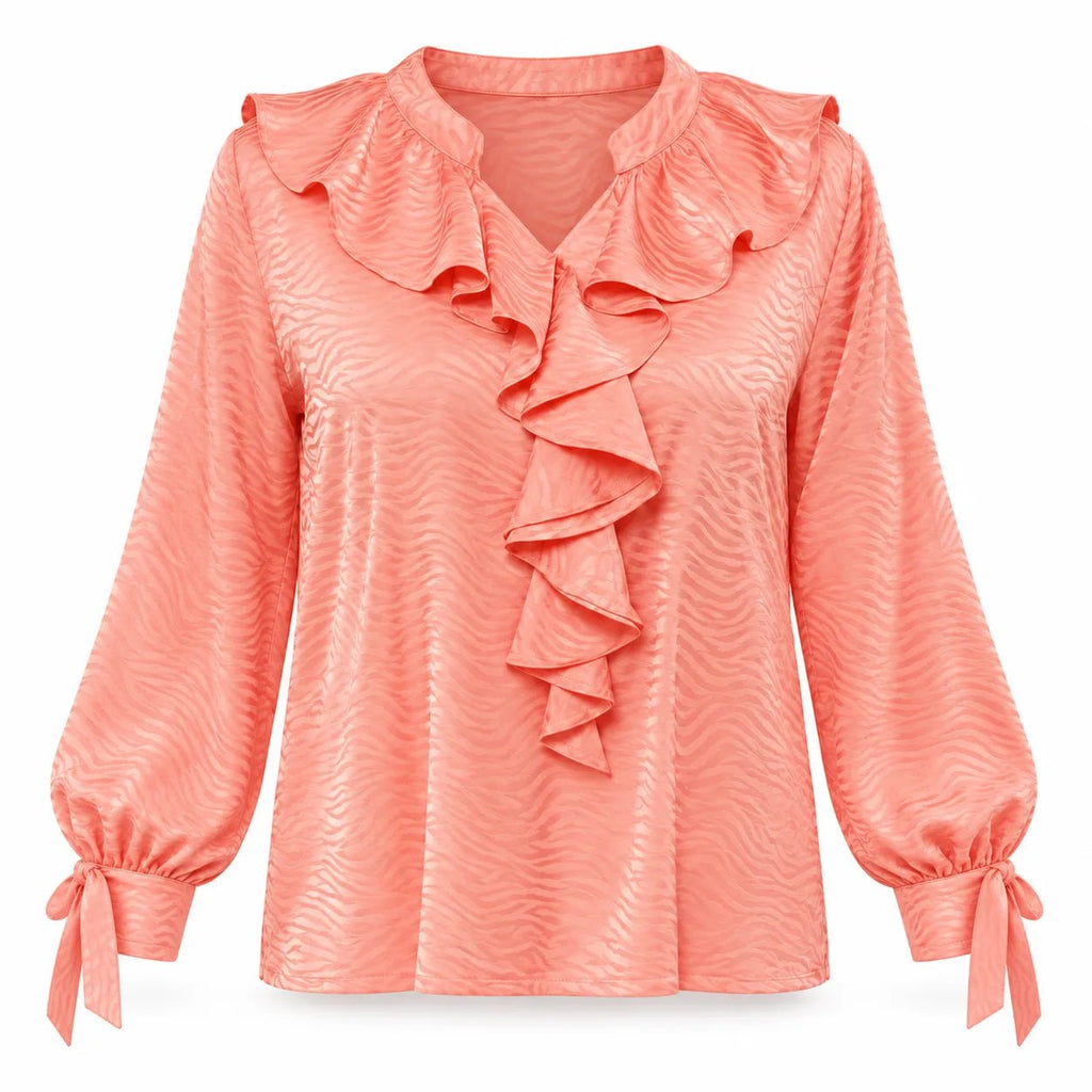 Pyjama Satin Jacquard à Volants – Corail - La Sprezzatura pyjamas