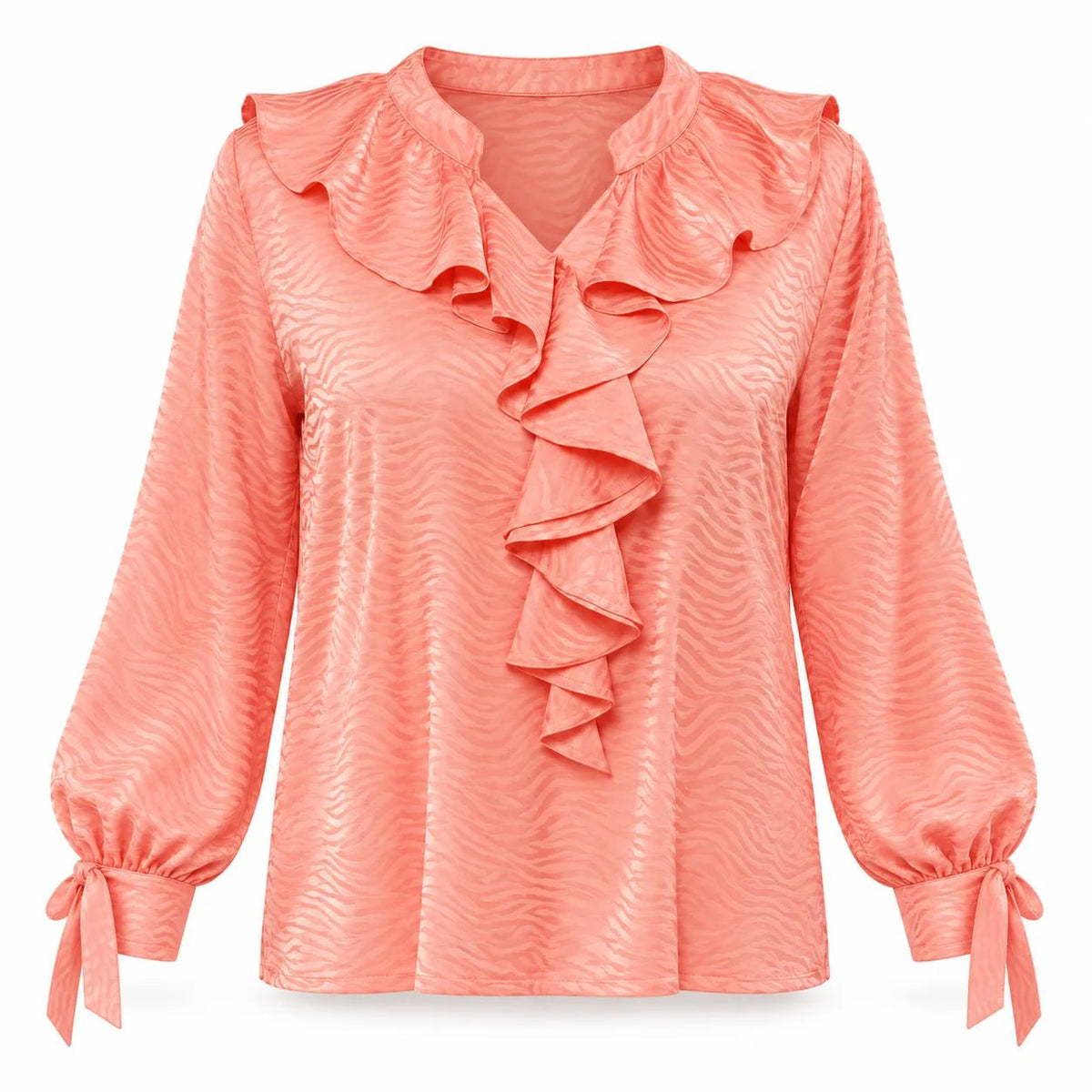 Pyjama Satin Jacquard à Volants – Corail - La Sprezzatura pyjamas
