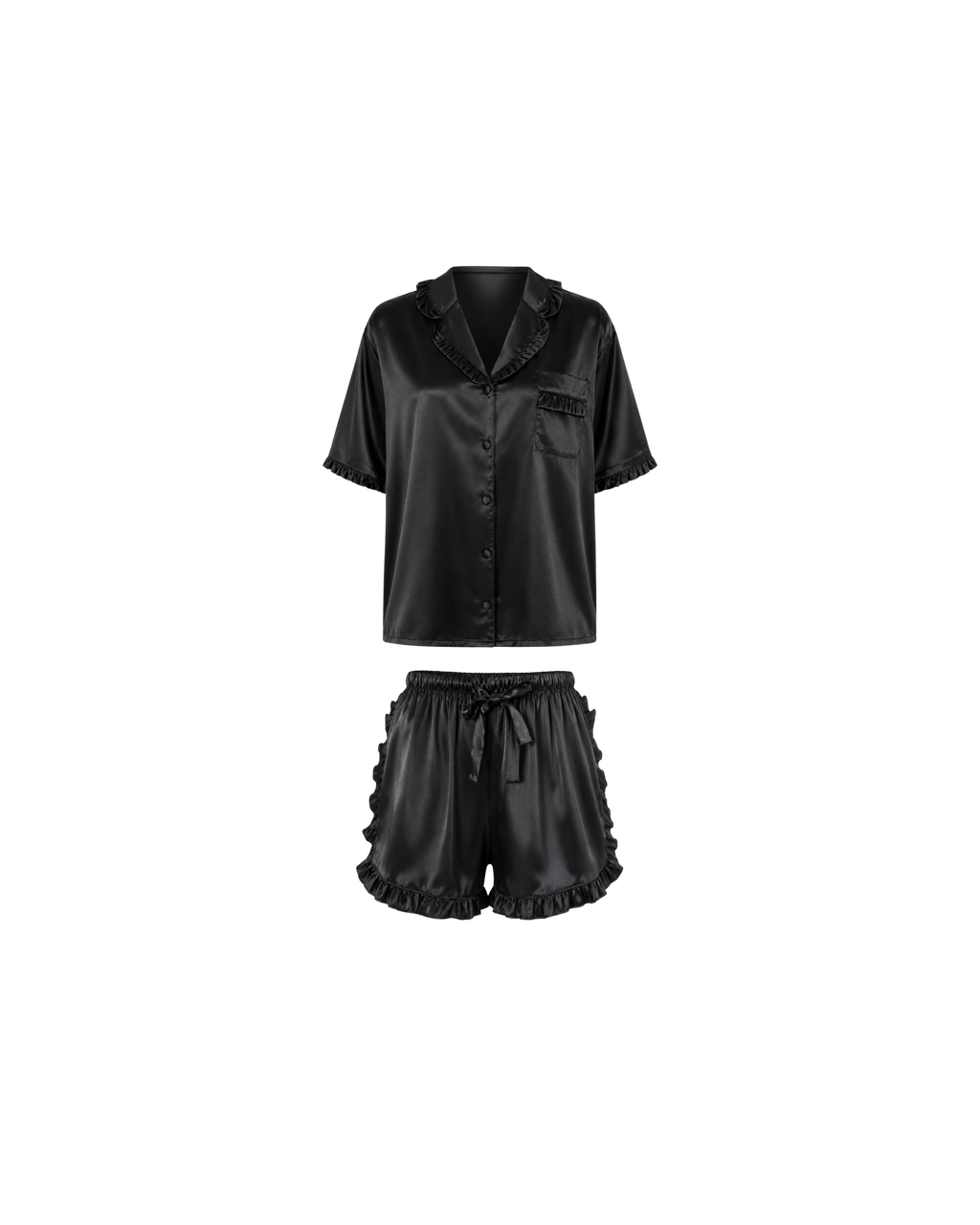 Pyjama Satin Noir Volants Élégance