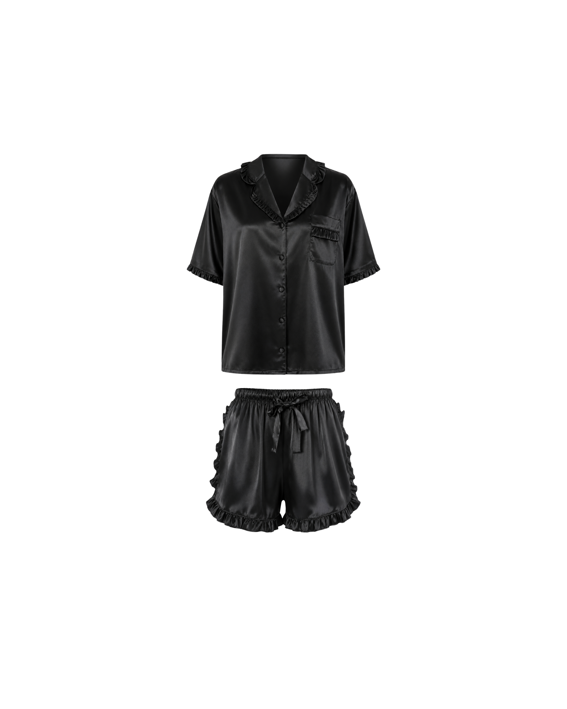 Pyjama Satin Noir Volants Élégance