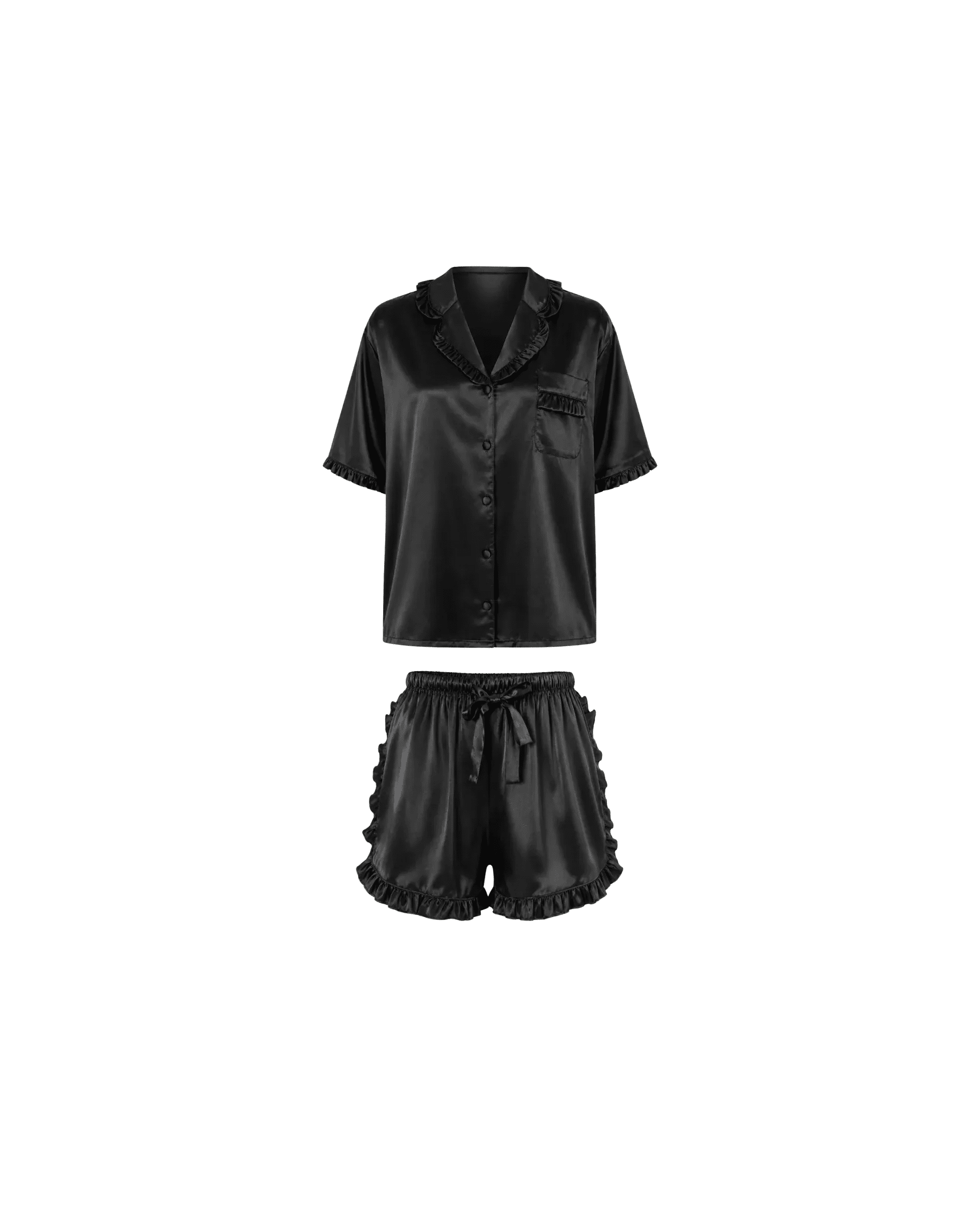 Pyjama Satin Noir Volants Élégance - La Sprezzatura pyjamas