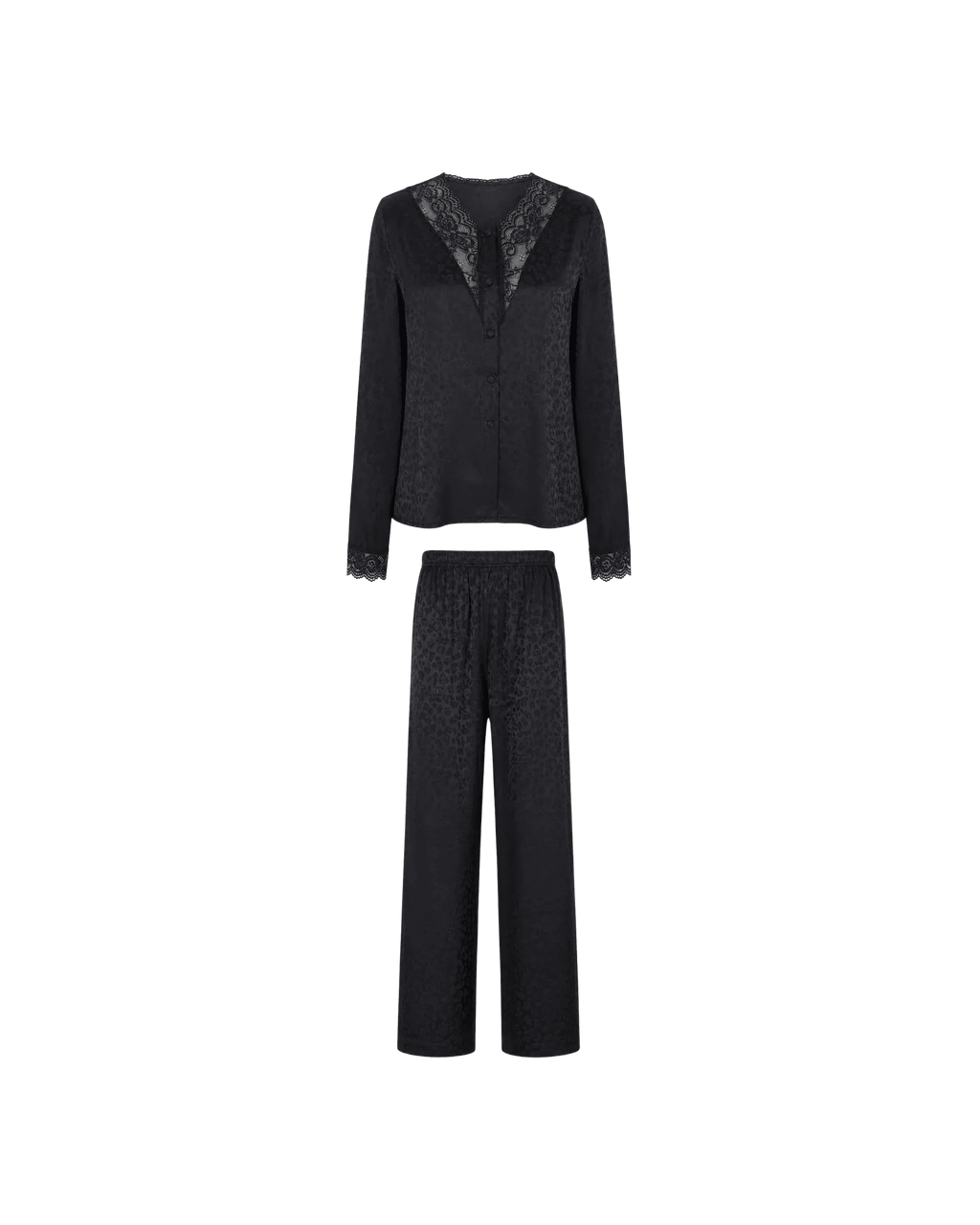 Pyjama Satin Noir Jacquard Dentelle – Ensemble Femme Élégant - La Sprezzatura pyjamas