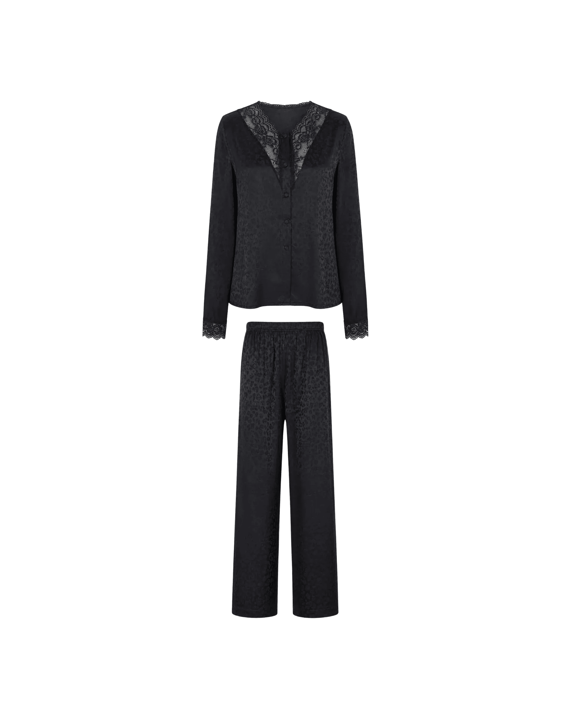 Pyjama Satin Noir Jacquard Dentelle – Ensemble Femme Élégant - La Sprezzatura pyjamas