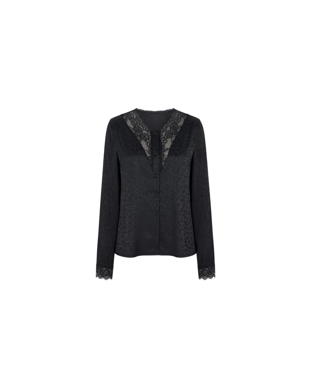 Pyjama Satin Noir Jacquard Dentelle – Ensemble Femme Élégant
