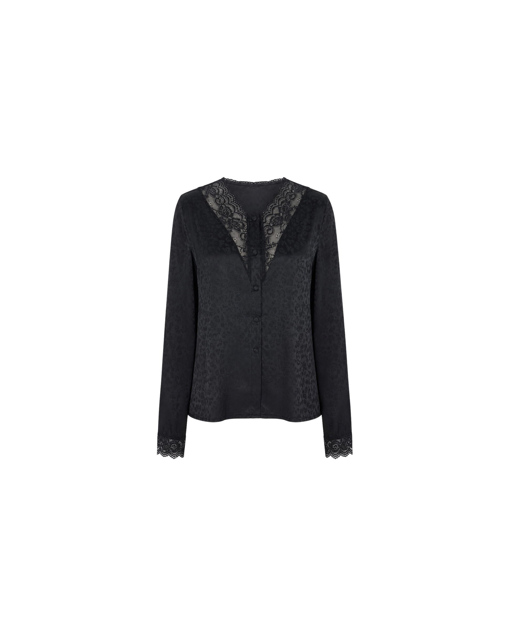 Pyjama Satin Noir Jacquard Dentelle – Ensemble Femme Élégant