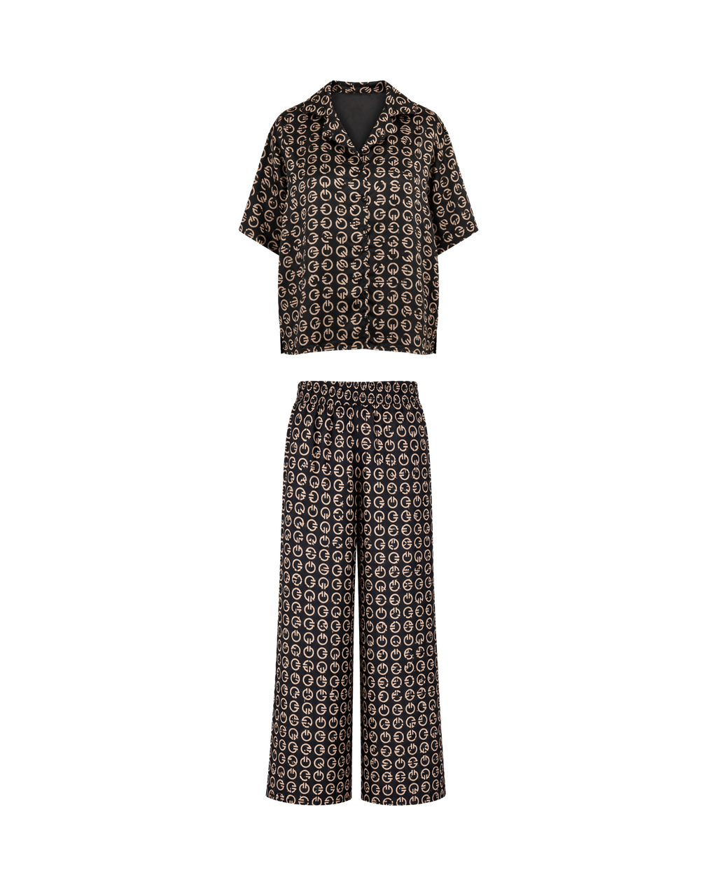 Pyjama Satin Noir Monogramme – Coupe Oversize