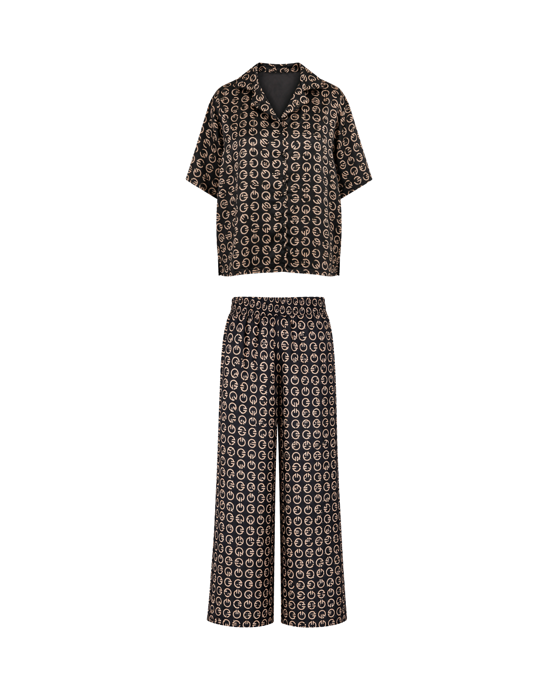 Pyjama Satin Noir Monogramme – Coupe Oversize
