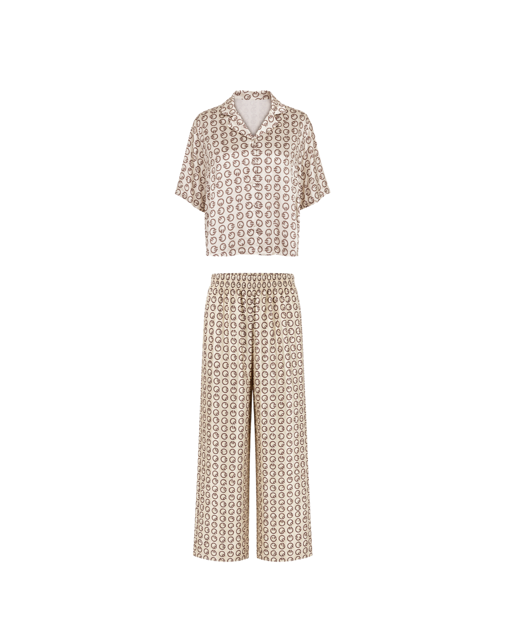 Pyjama Satin Monogramme Beige – Coupe Oversize