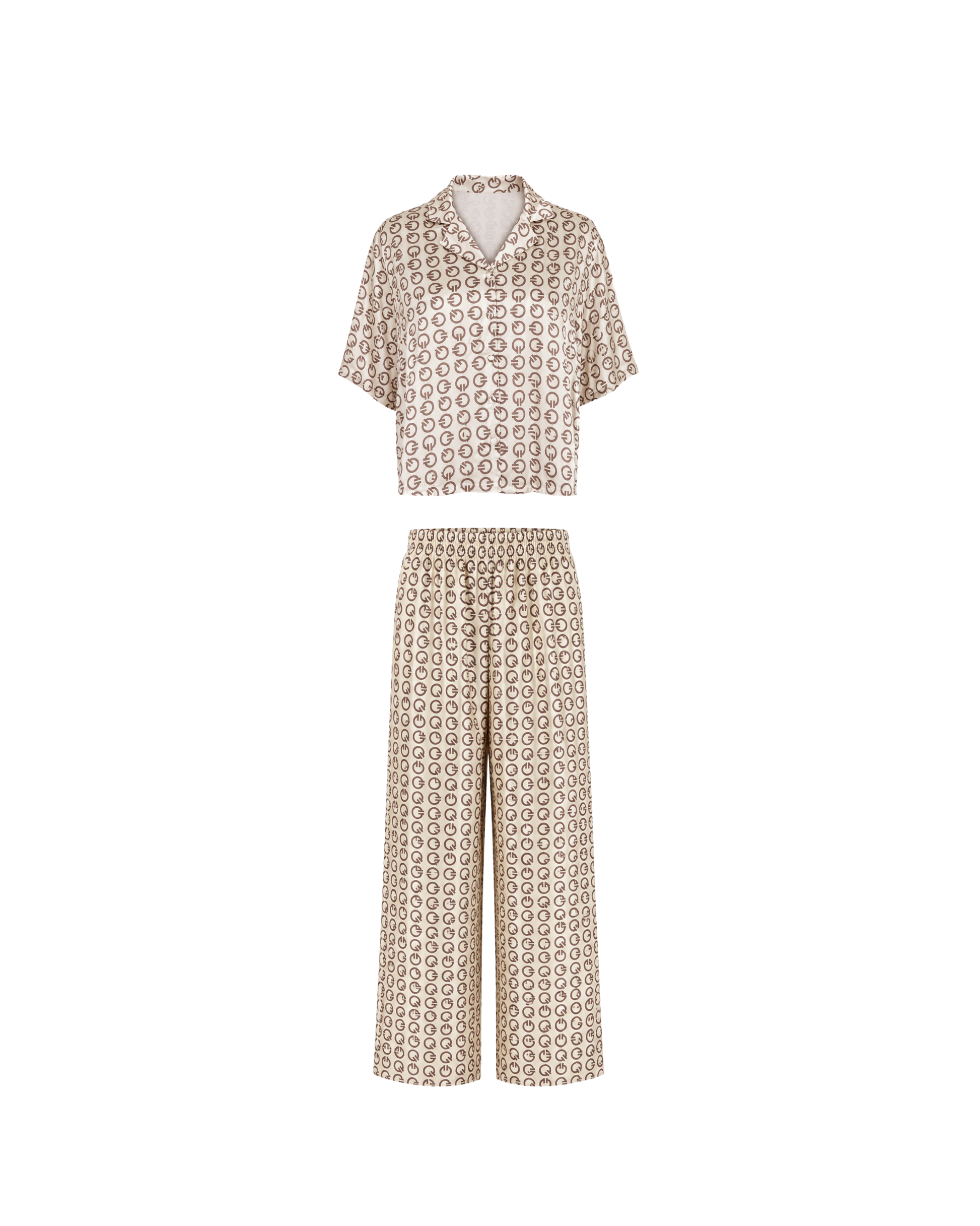 Pyjama Satin Monogramme Beige – Coupe Oversize