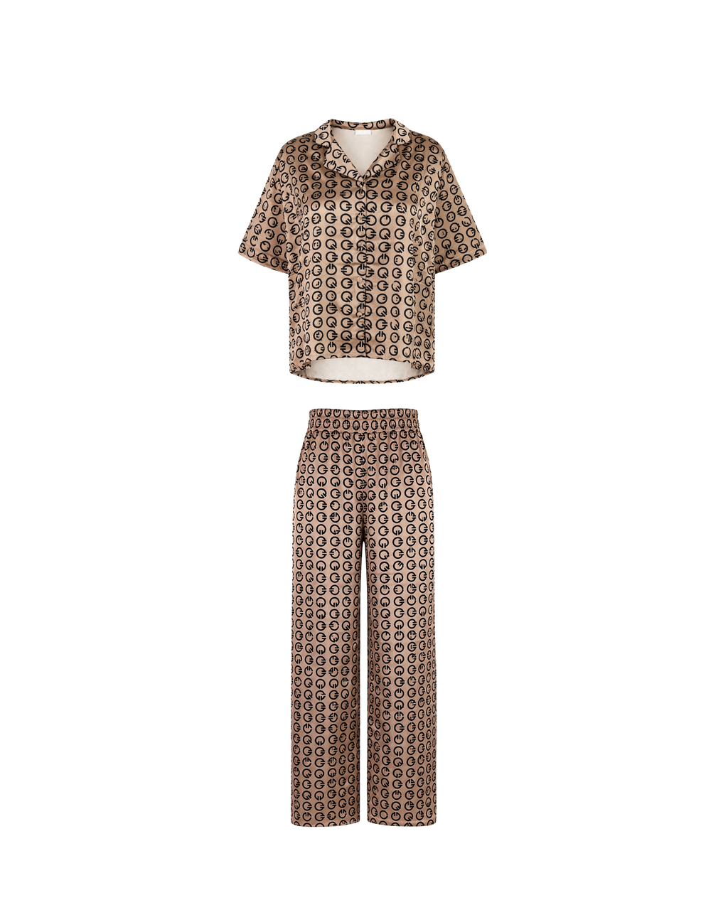 PYJAMA SATIN OVERSIZE MONOGRAMME BEIGE