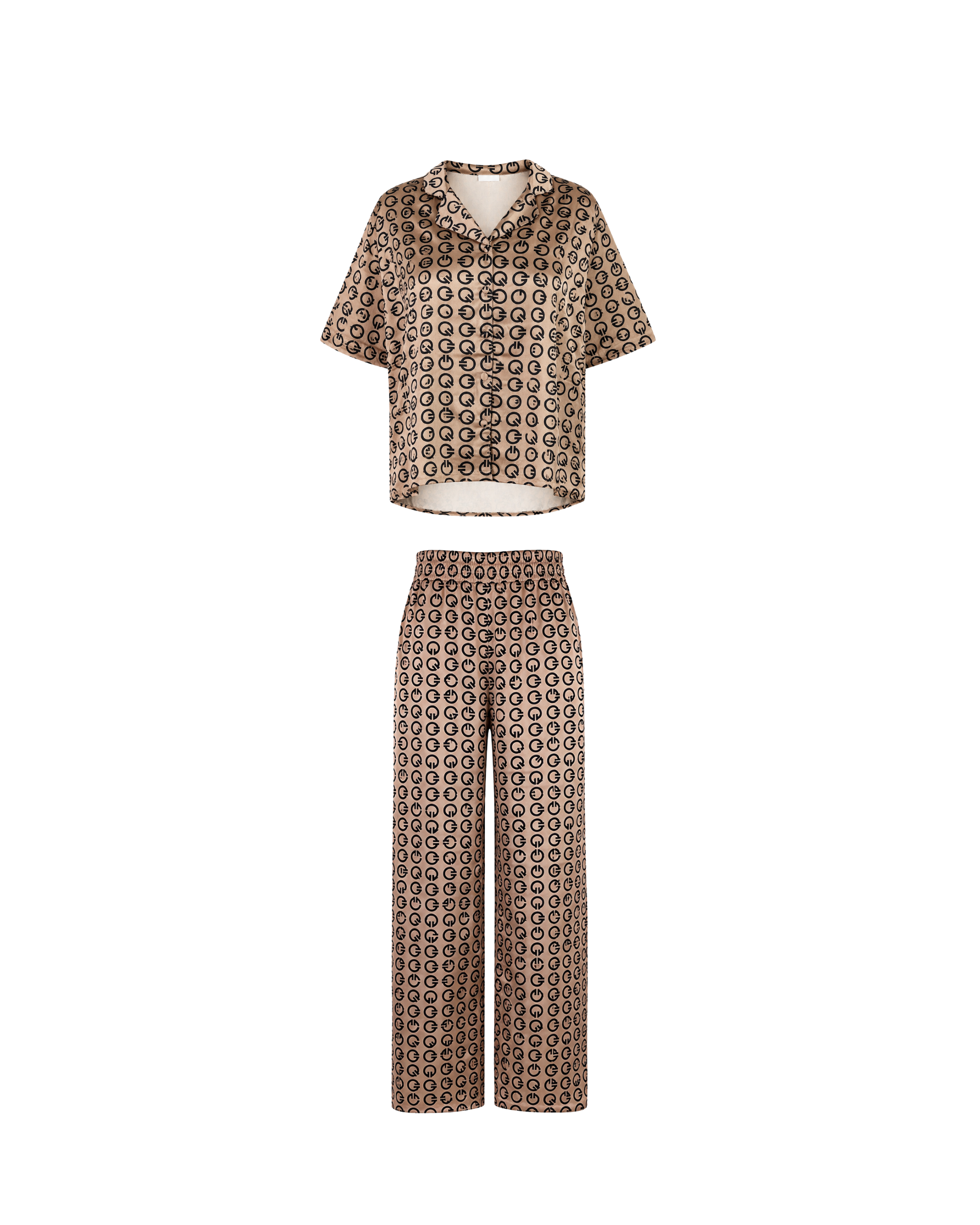 PYJAMA SATIN OVERSIZE MONOGRAMME BEIGE