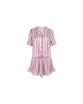 Pyjama satin rayé rose et blanc vue face avec short volanté