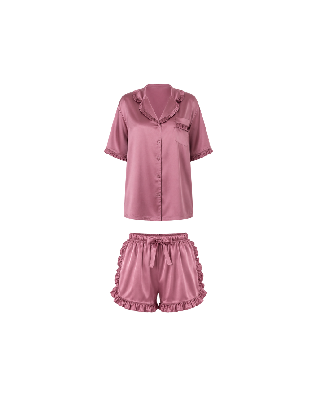 Pyjama Satin Rose Mauve Volants Chic