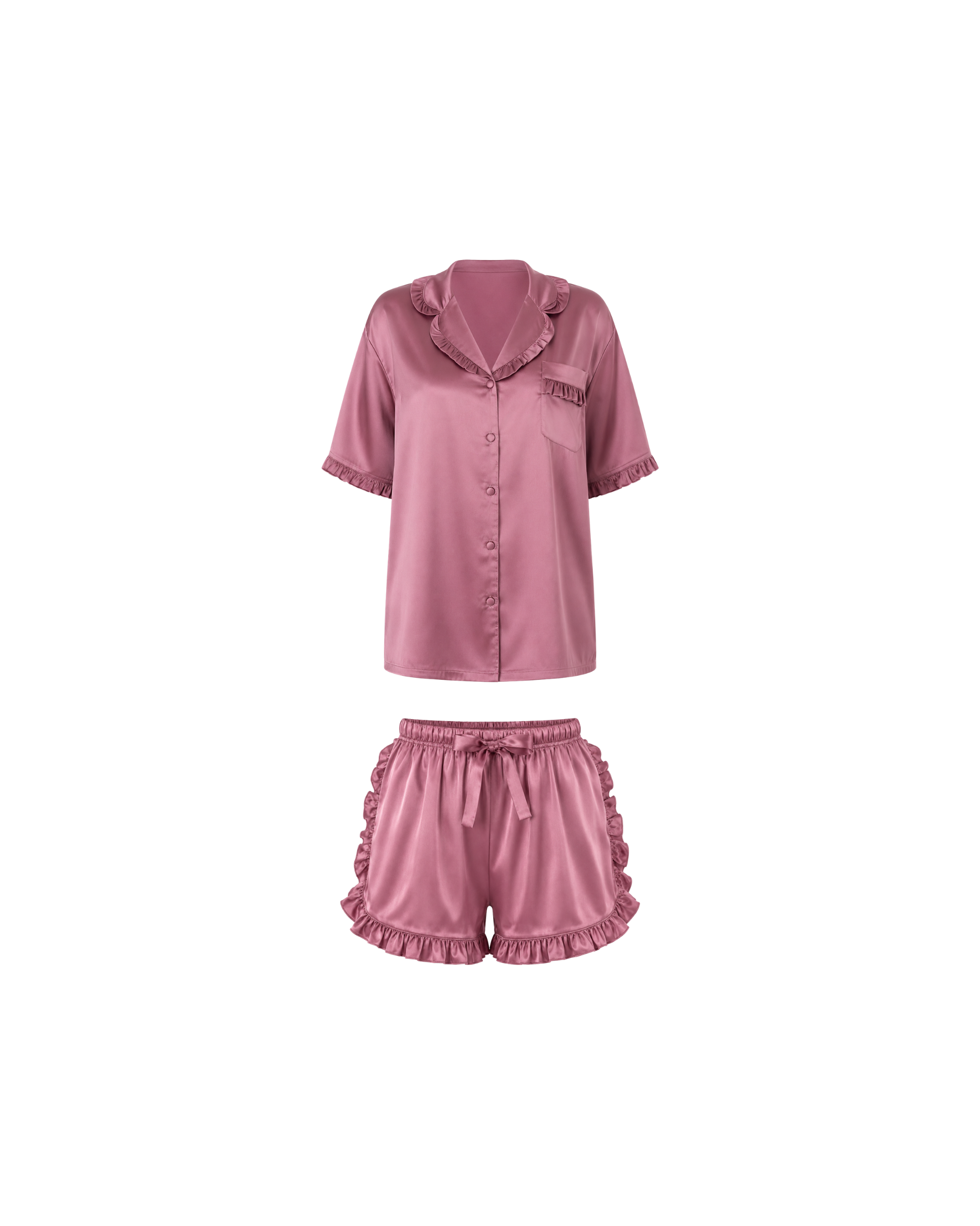 Pyjama Satin Rose Mauve Volants Chic