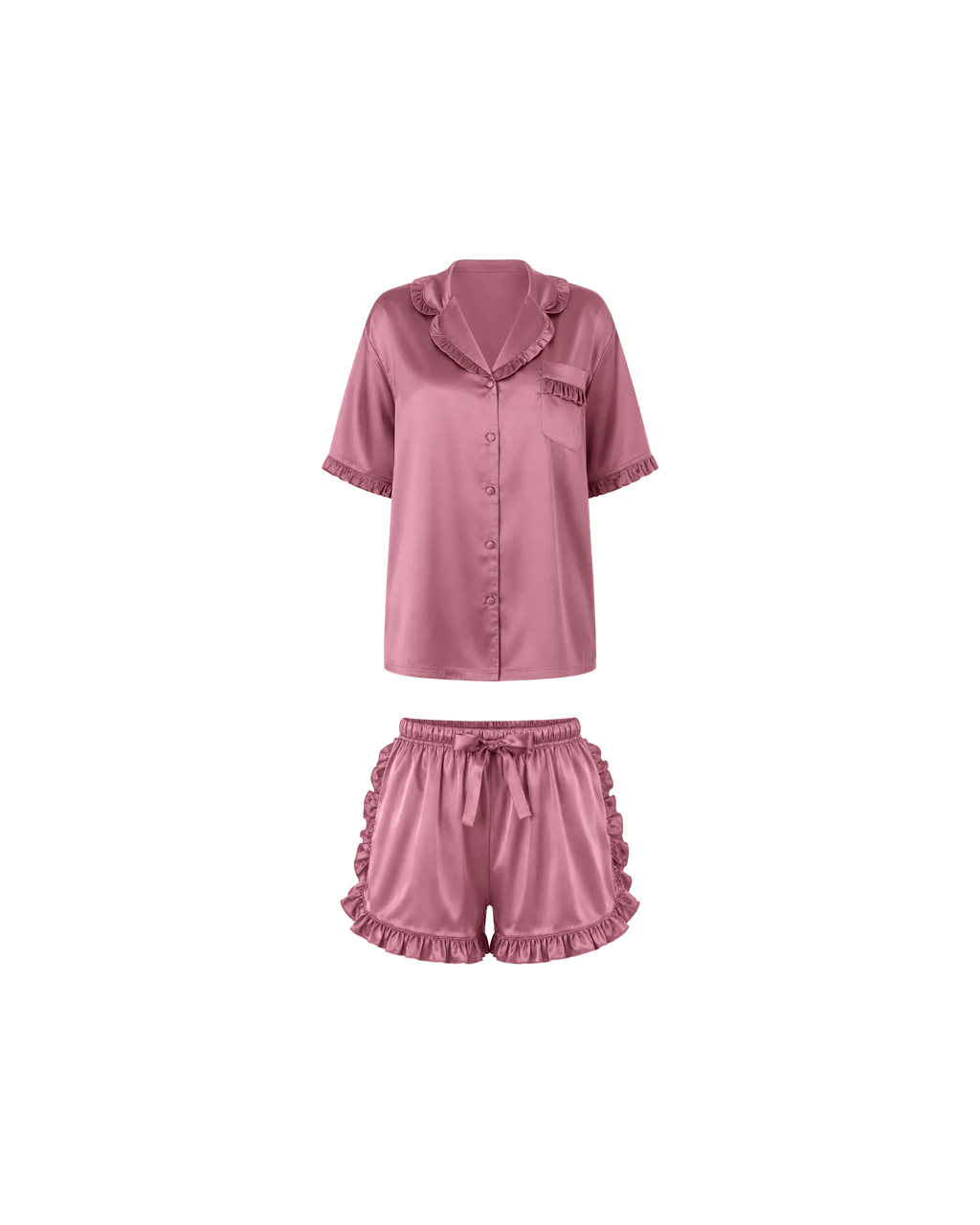 Pyjama Satin Rose Mauve Volants Chic - La Sprezzatura pyjamas