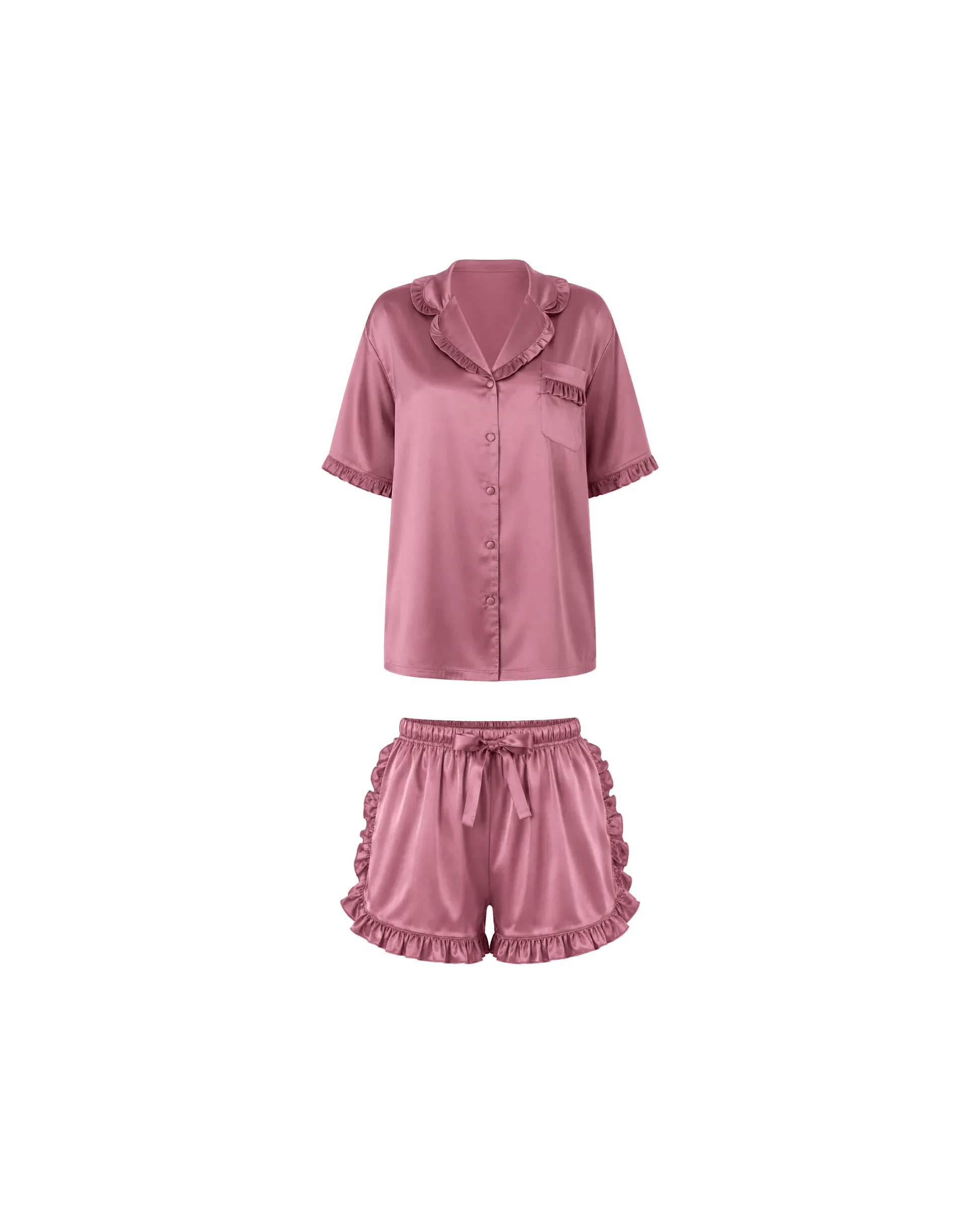 Pyjama Satin Rose Mauve Volants Chic - La Sprezzatura pyjamas